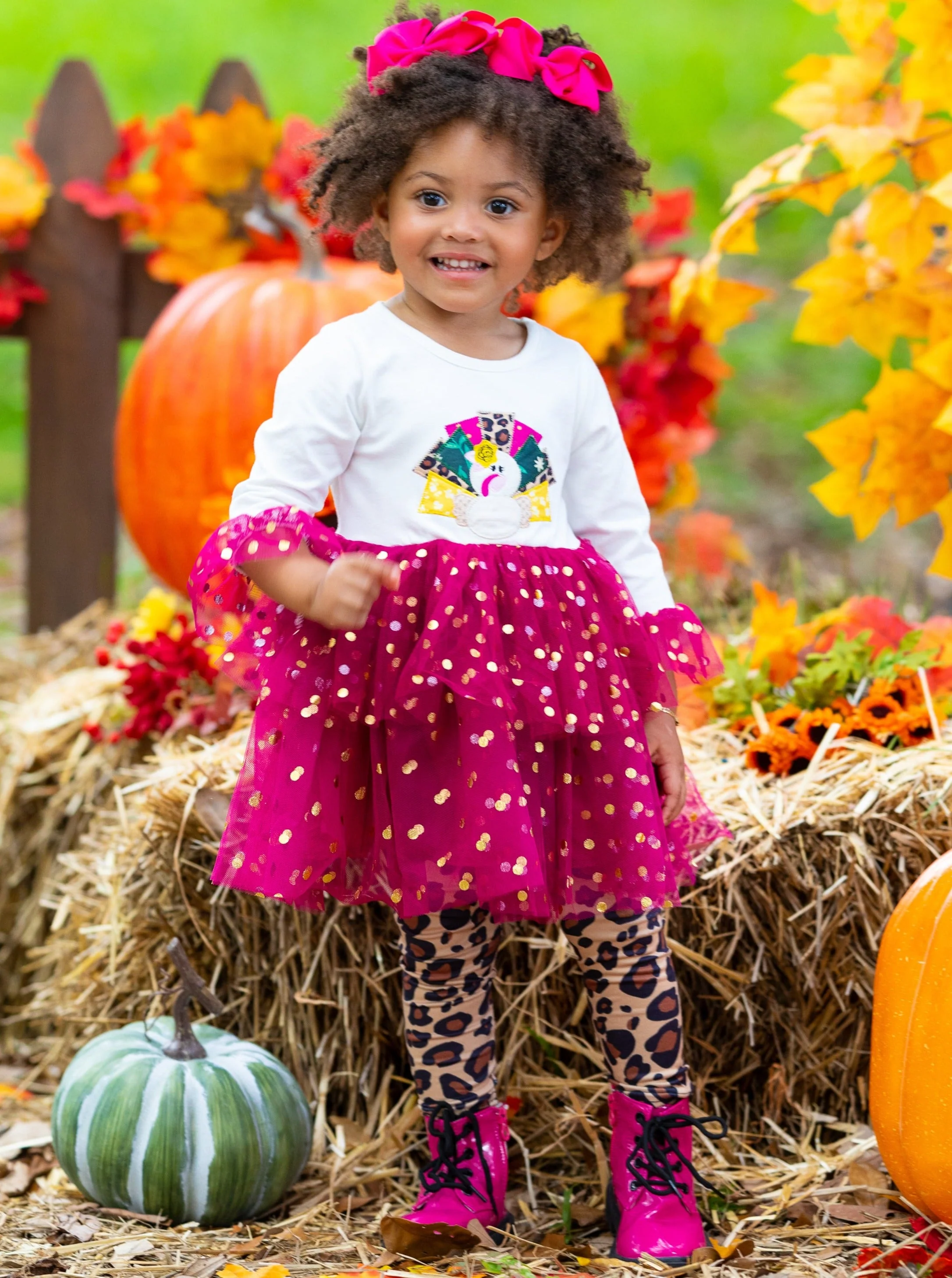Sparkle Turkey Tulle Tunic and Leopard Legging Set - Image 3