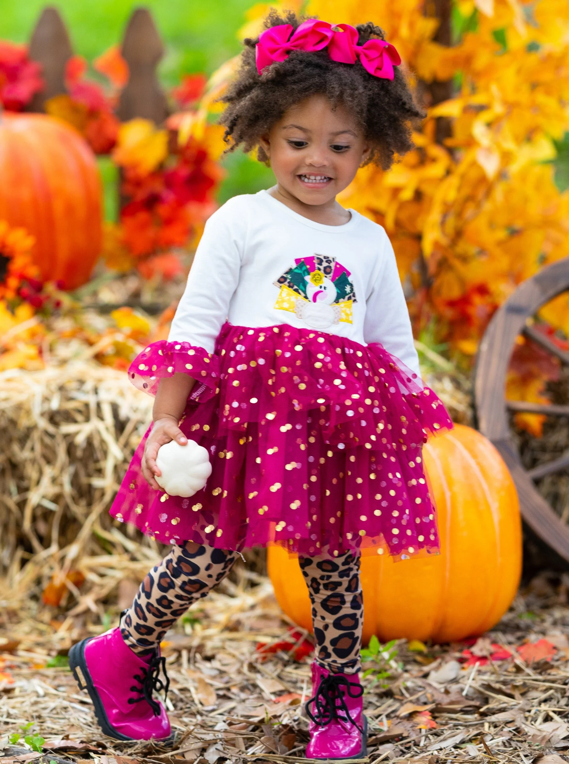 Sparkle Turkey Tulle Tunic and Leopard Legging Set - Image 4