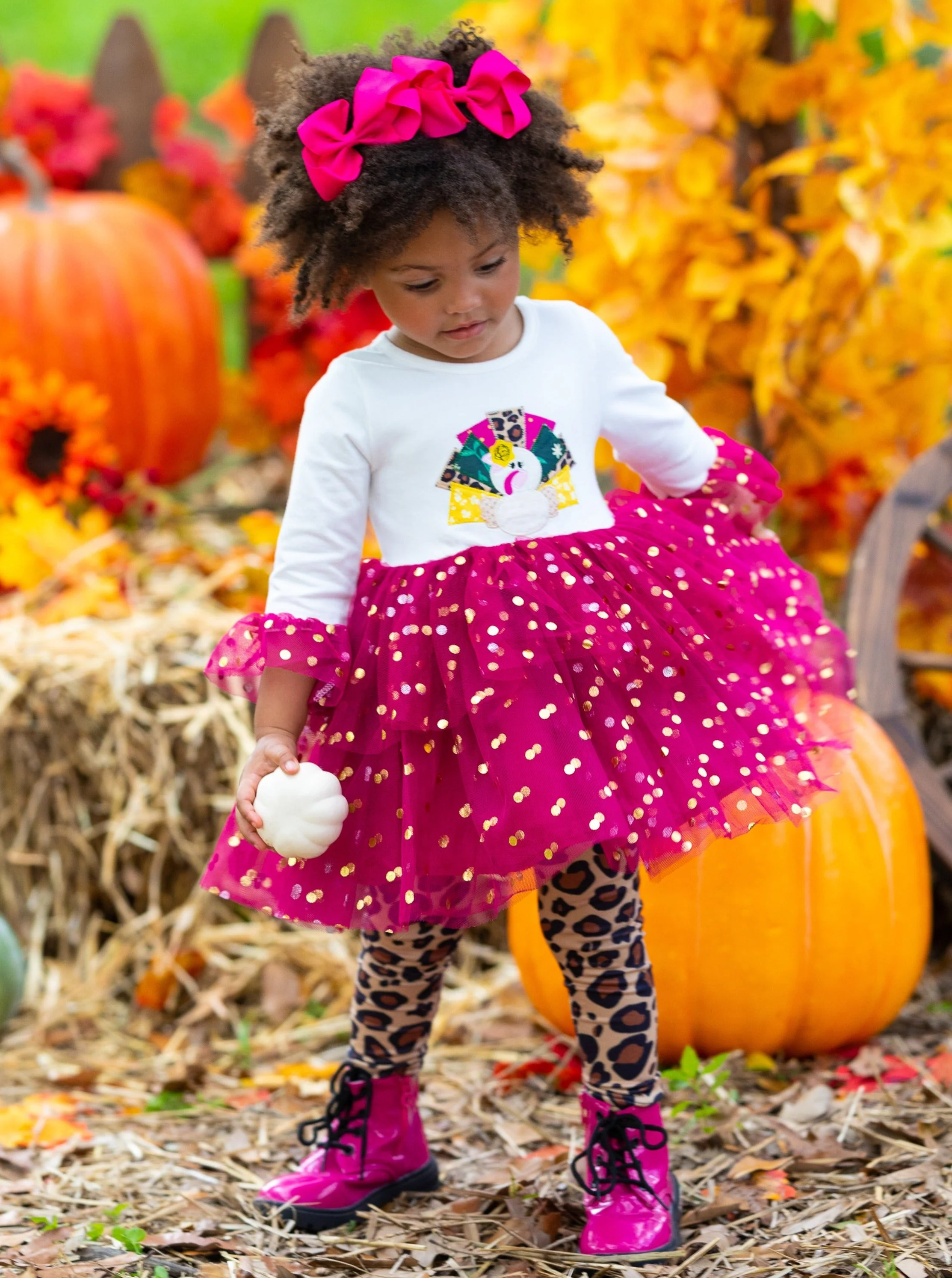 Sparkle Turkey Tulle Tunic and Leopard Legging Set - Image 5