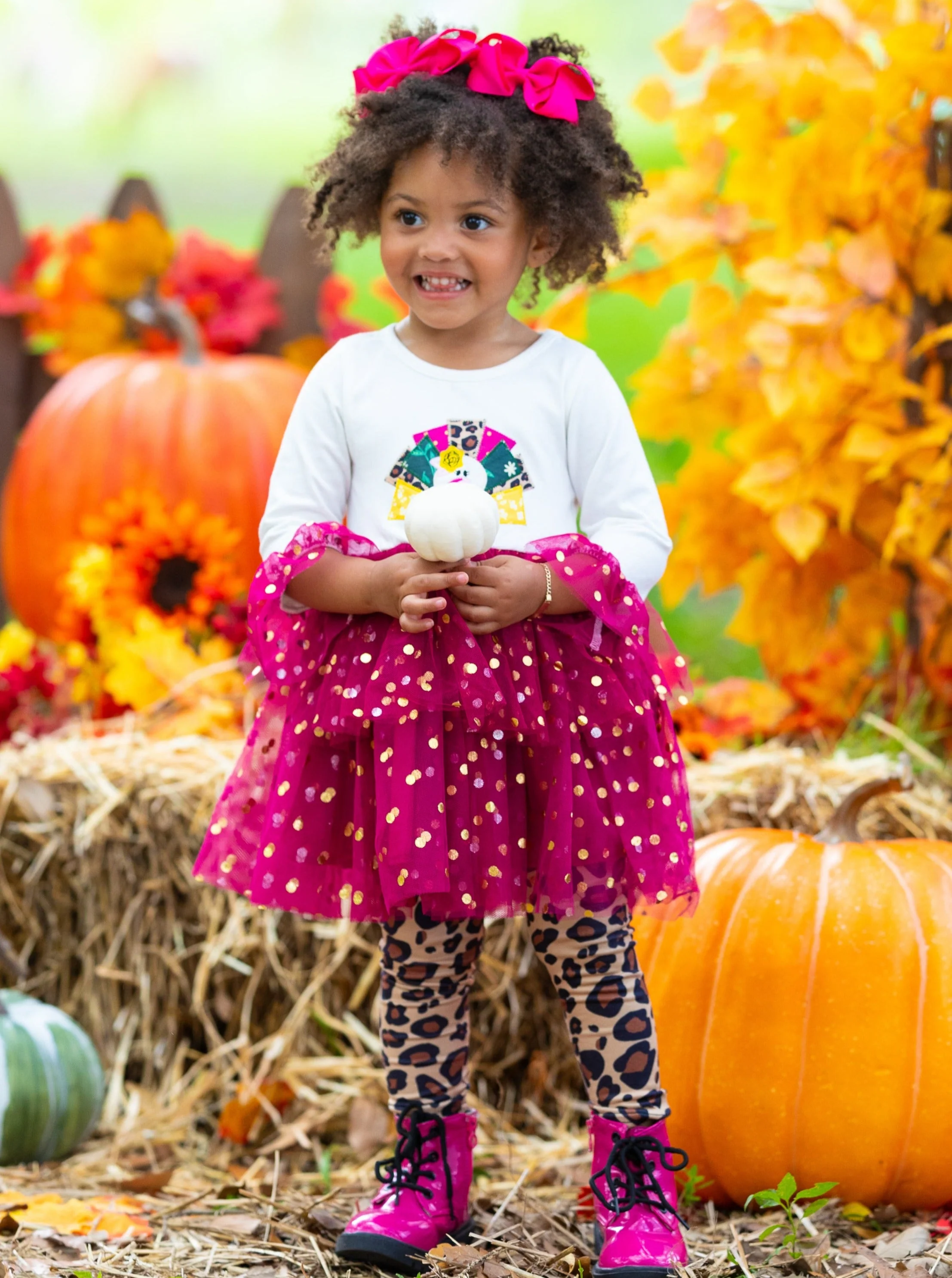 Sparkle Turkey Tulle Tunic and Leopard Legging Set - Image 6