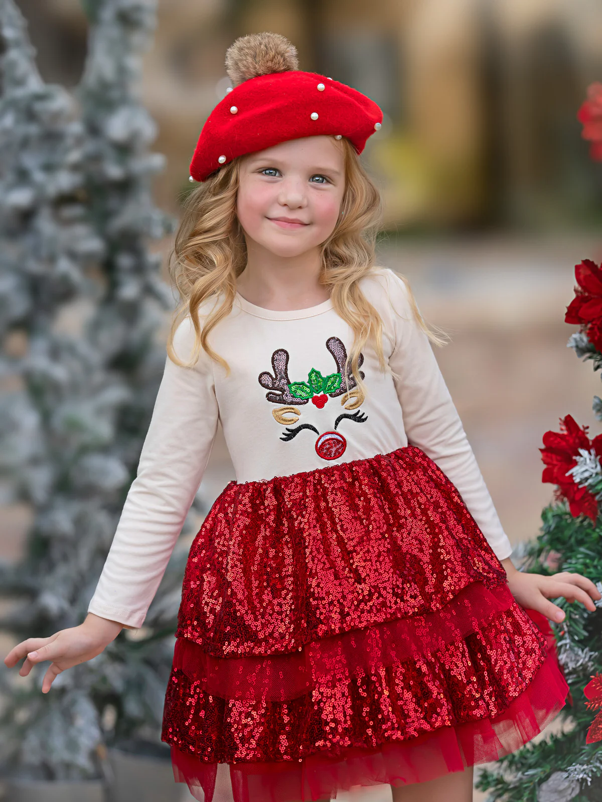 Sparkling Reindeer Sequin Long Sleeve Tutu Dress - Image 2