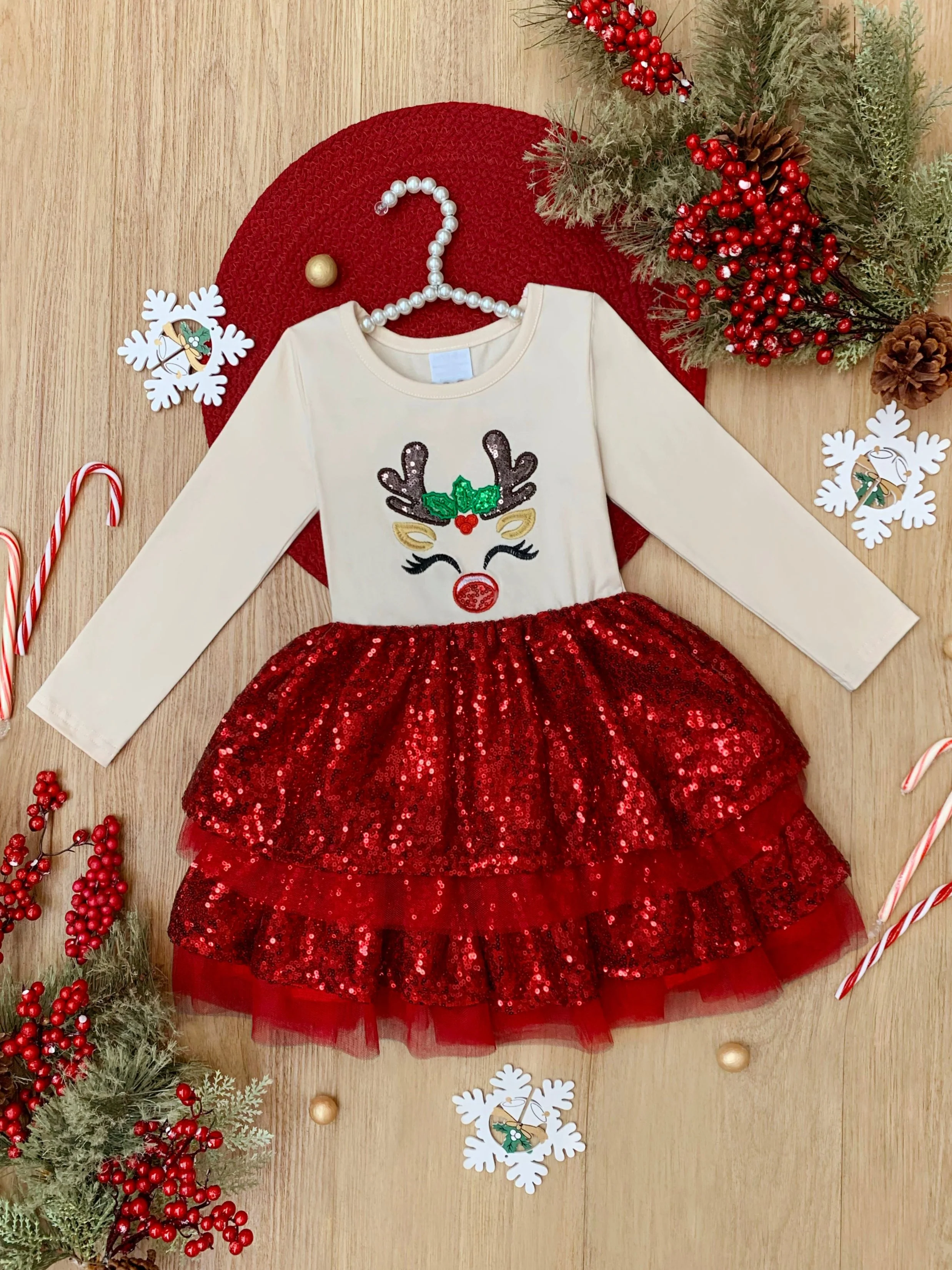 Sparkling Reindeer Sequin Long Sleeve Tutu Dress - Image 4