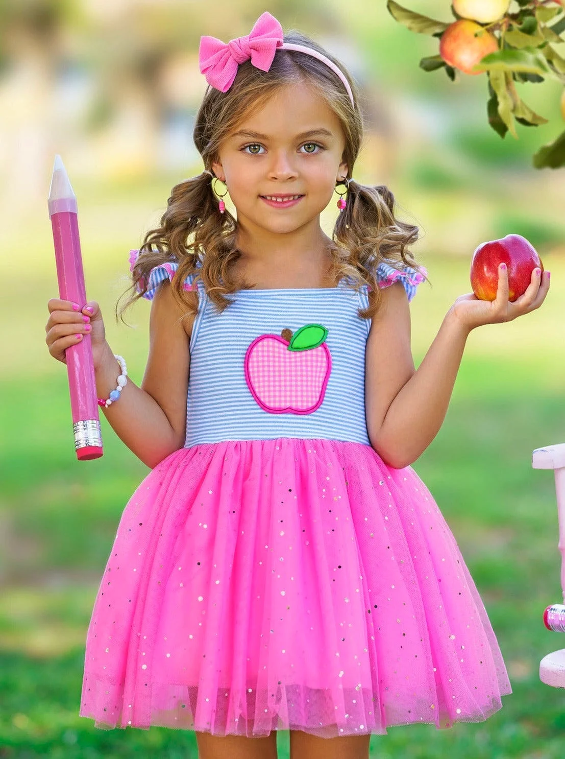 Sweetest Student Pink Apple Shimmer Tutu Dress - Image 2