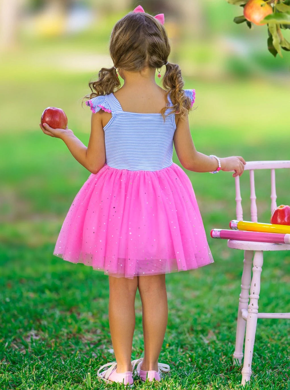 Sweetest Student Pink Apple Shimmer Tutu Dress - Image 3