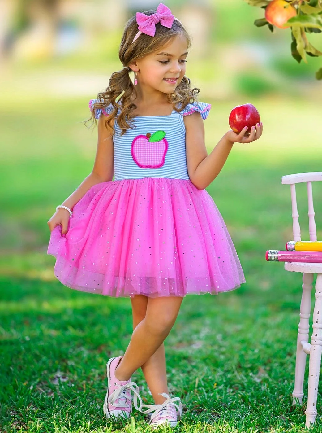 Sweetest Student Pink Apple Shimmer Tutu Dress - Image 4