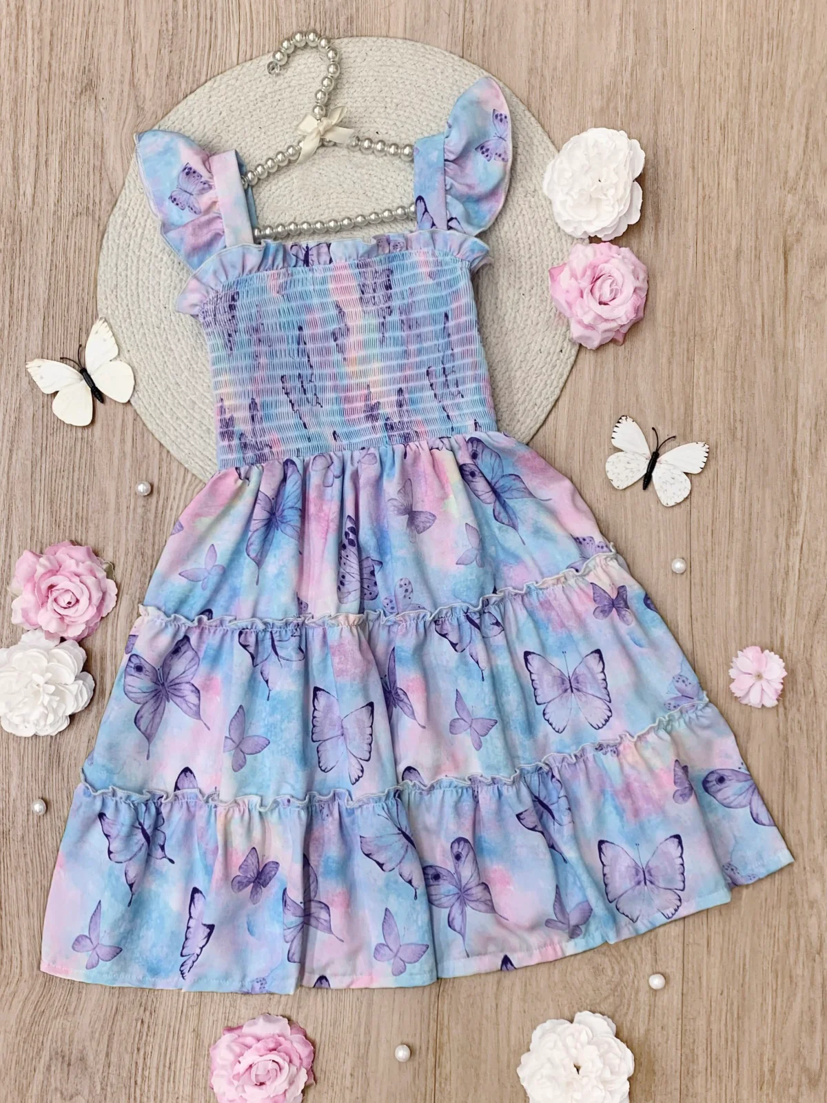 Spring Butterflies Smocked Tiered Dress - Image 2