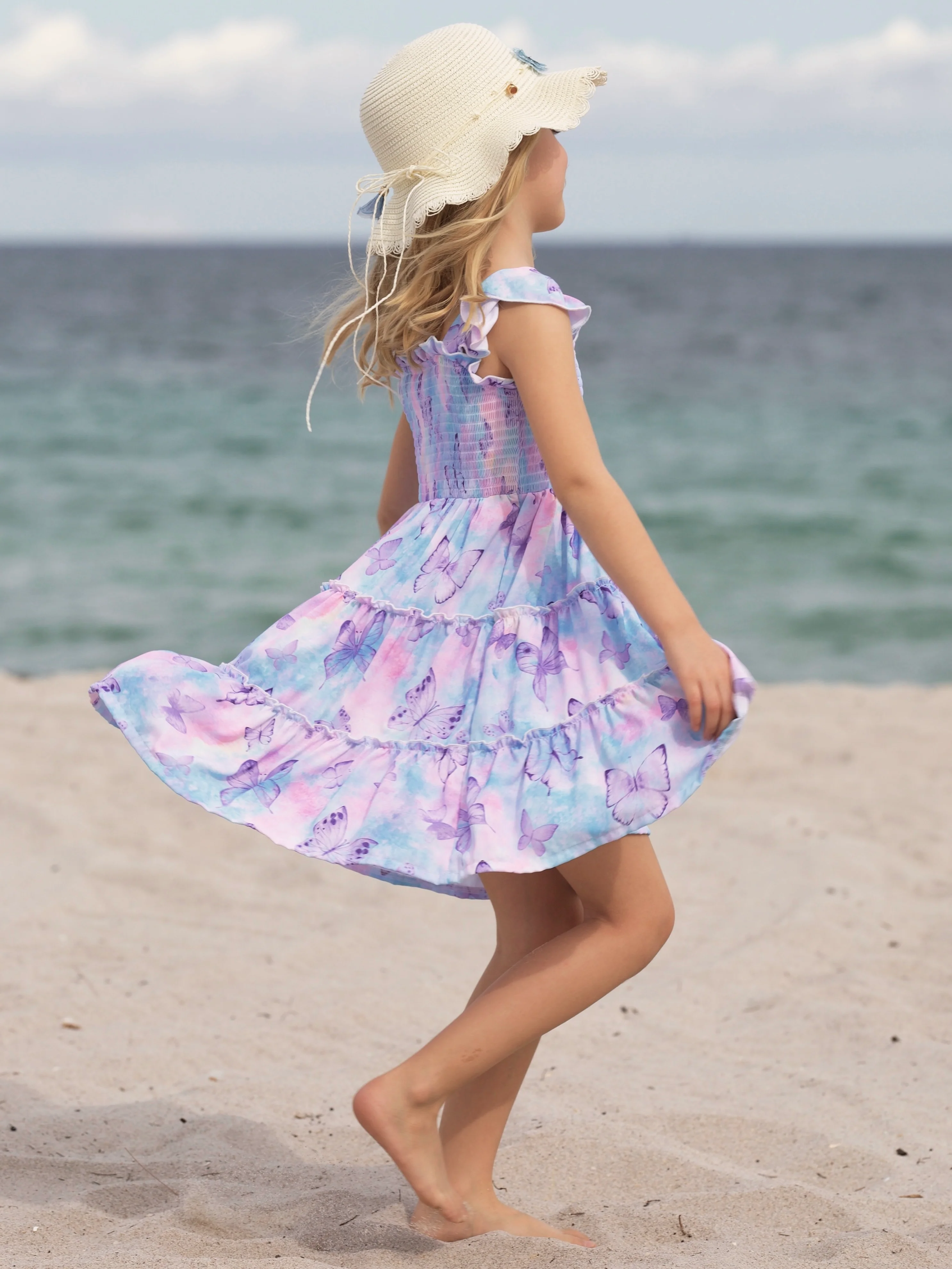 Spring Butterflies Smocked Tiered Dress - Image 3
