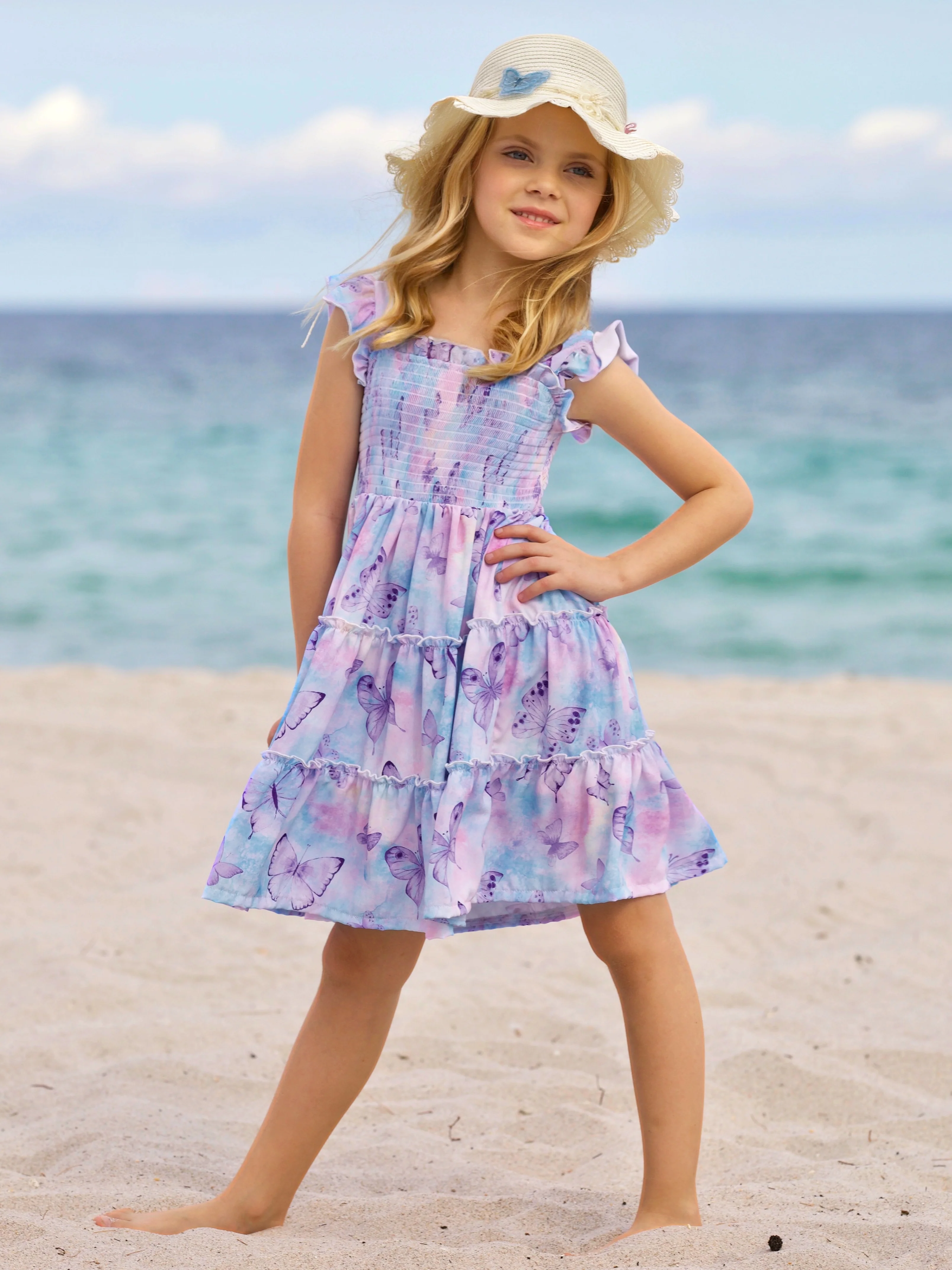 Spring Butterflies Smocked Tiered Dress - Image 4