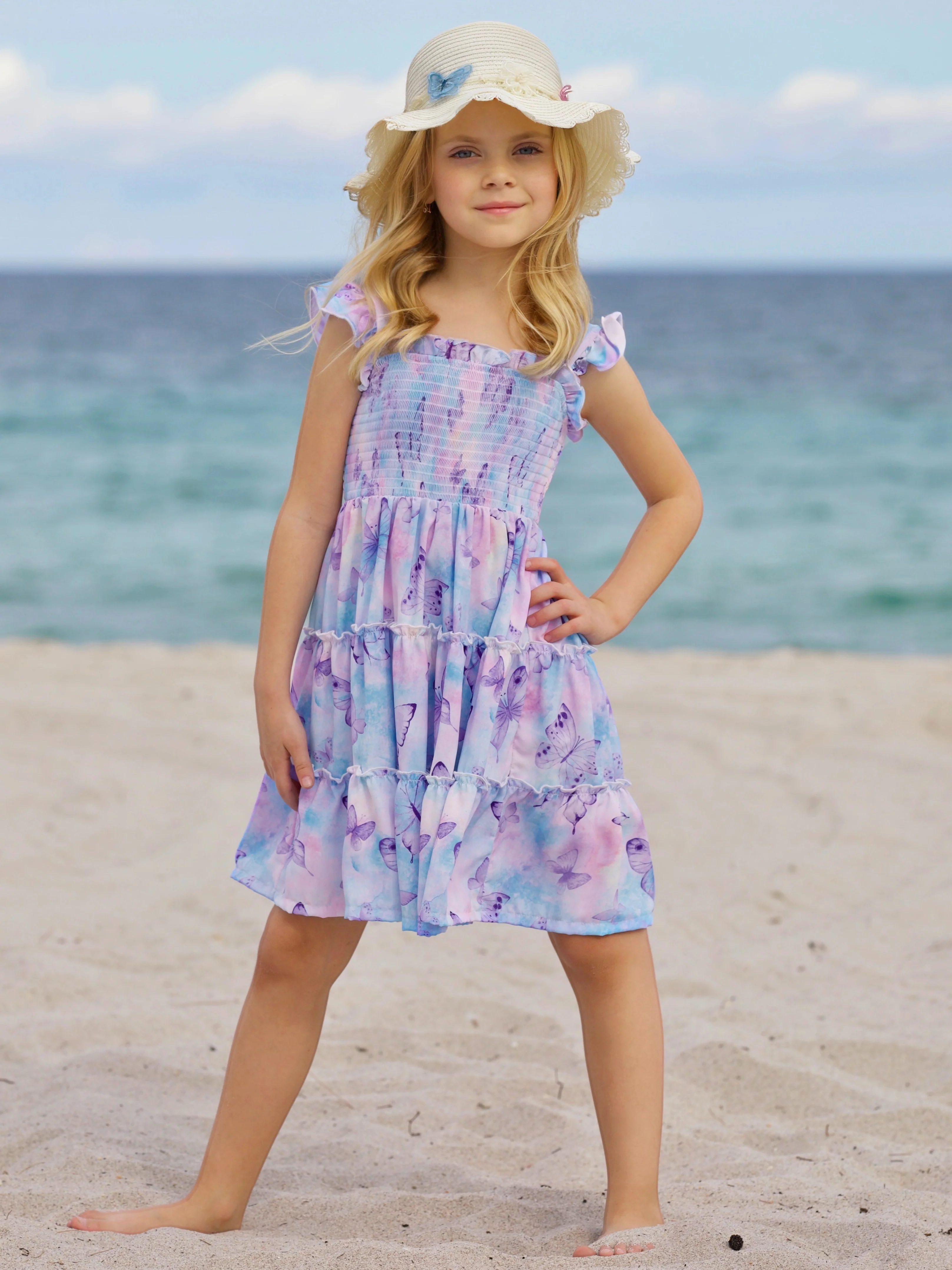 Spring Butterflies Smocked Tiered Dress - Image 5