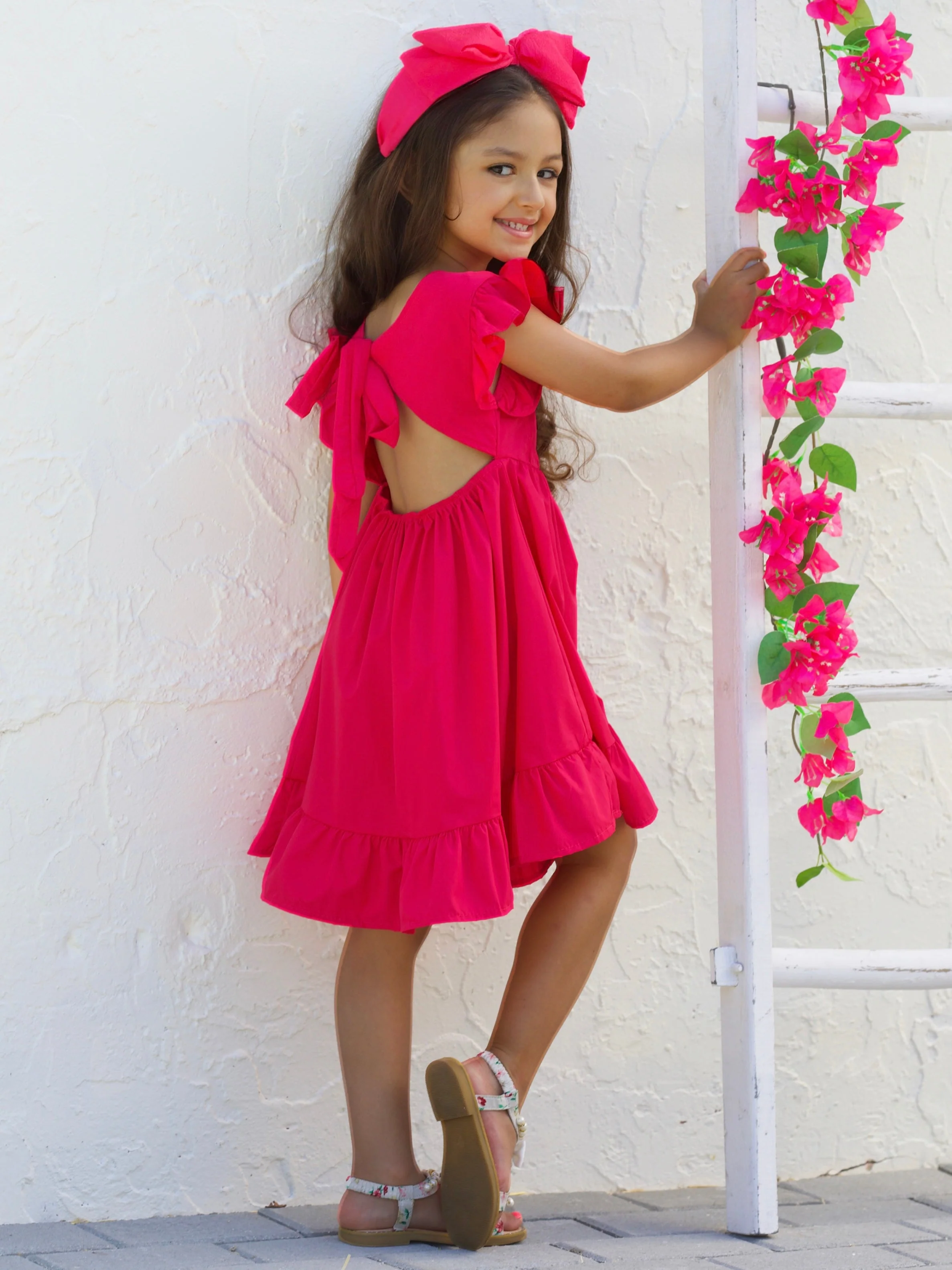 Spring Twirls Flutter Sleeve Linen Dress - Image 3