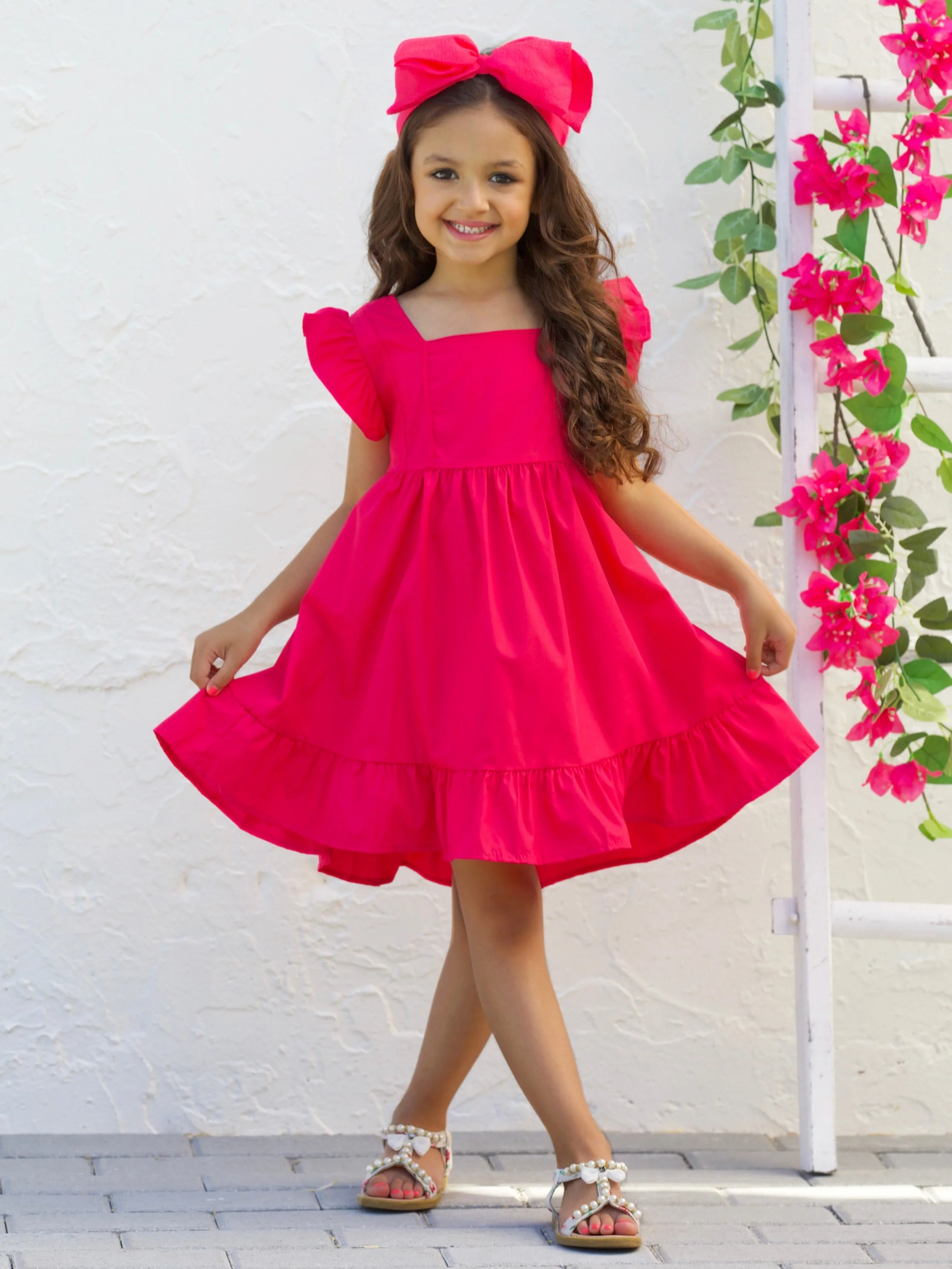 Spring Twirls Flutter Sleeve Linen Dress - Image 4