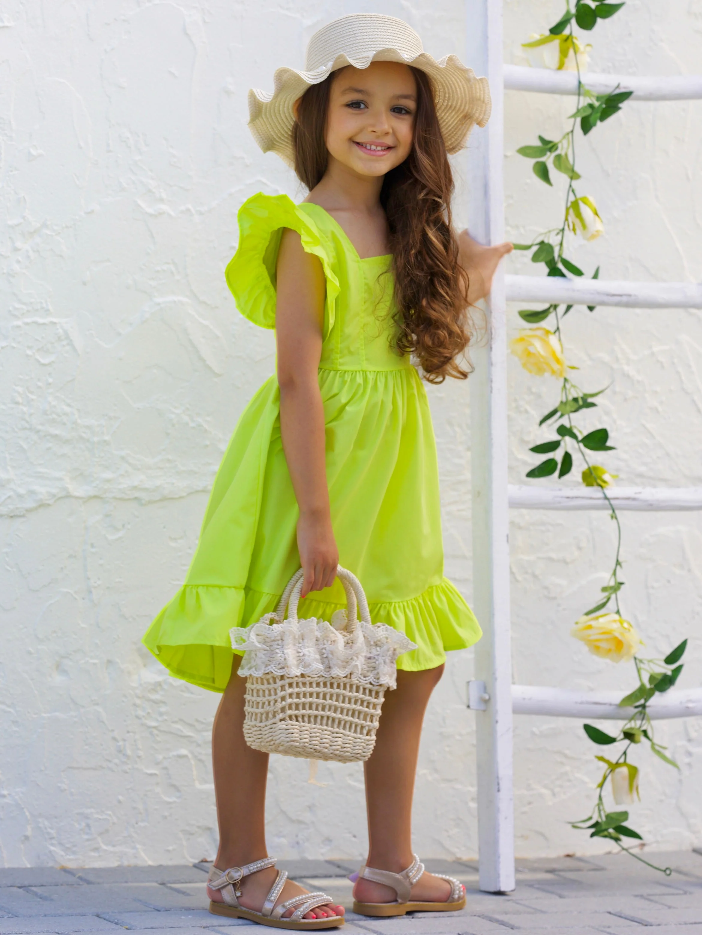 Spring Twirls Flutter Sleeve Linen Dress - Image 7