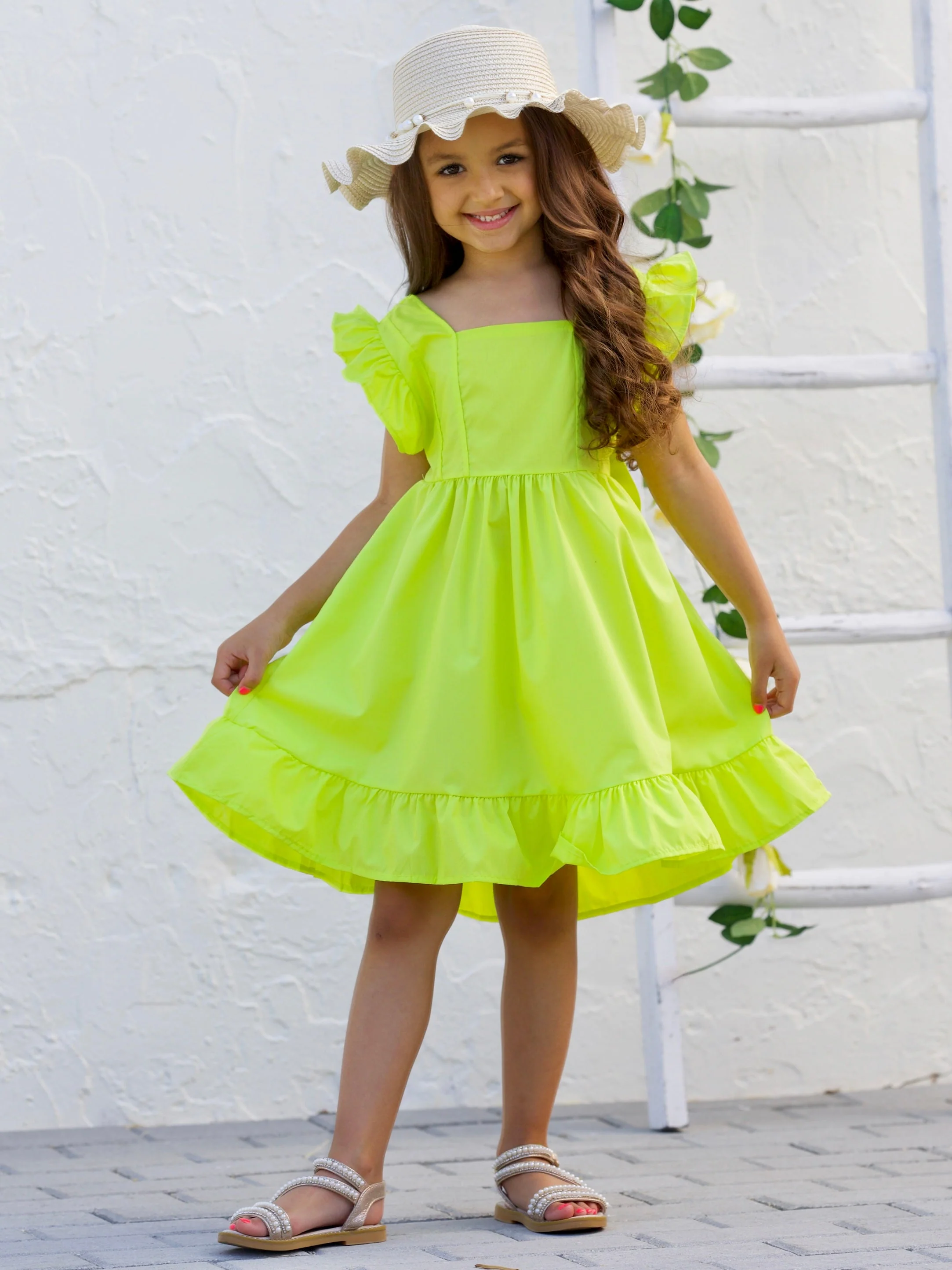 Spring Twirls Flutter Sleeve Linen Dress - Image 9
