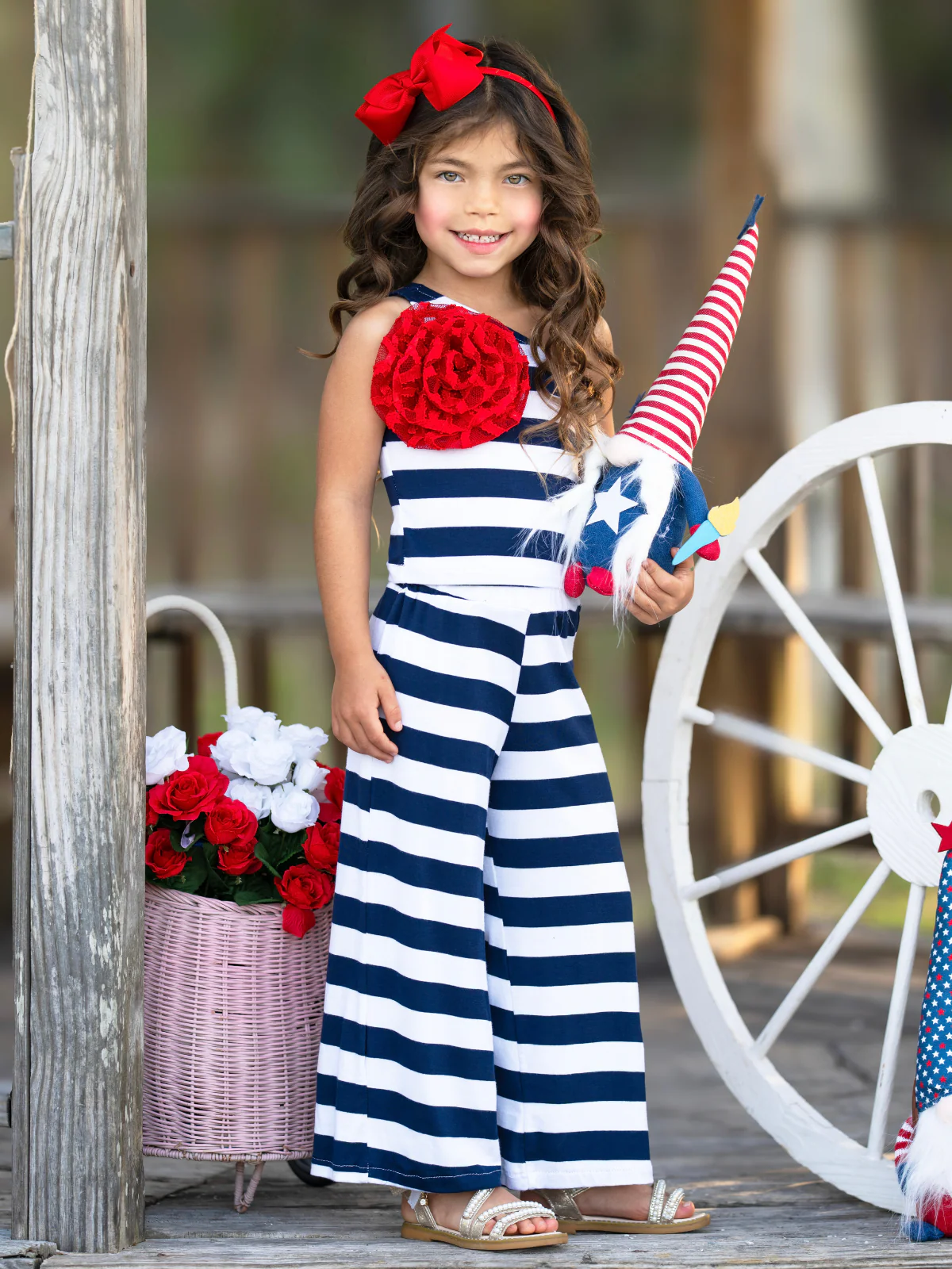 Star Spangled Stripes One Shoulder Top and Pant Set - Image 2