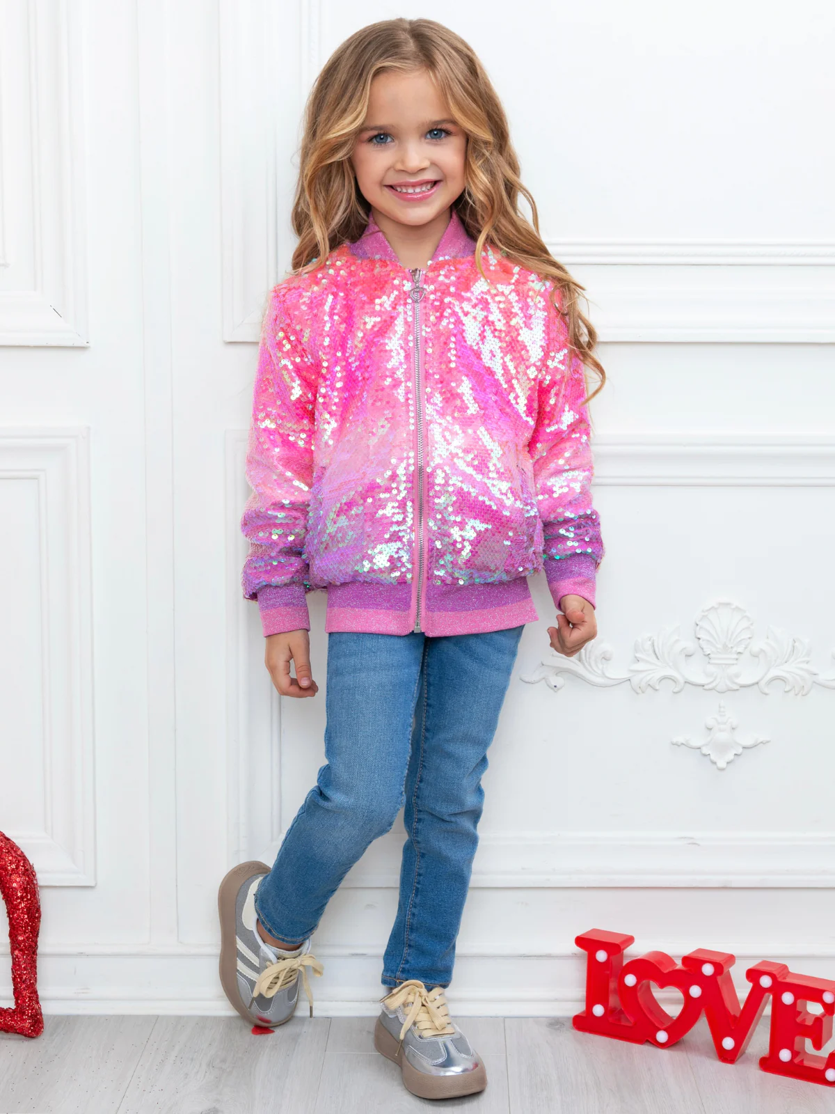 Starlight Sparkle Iridescent Sequin Bomber Jacket - Image 10