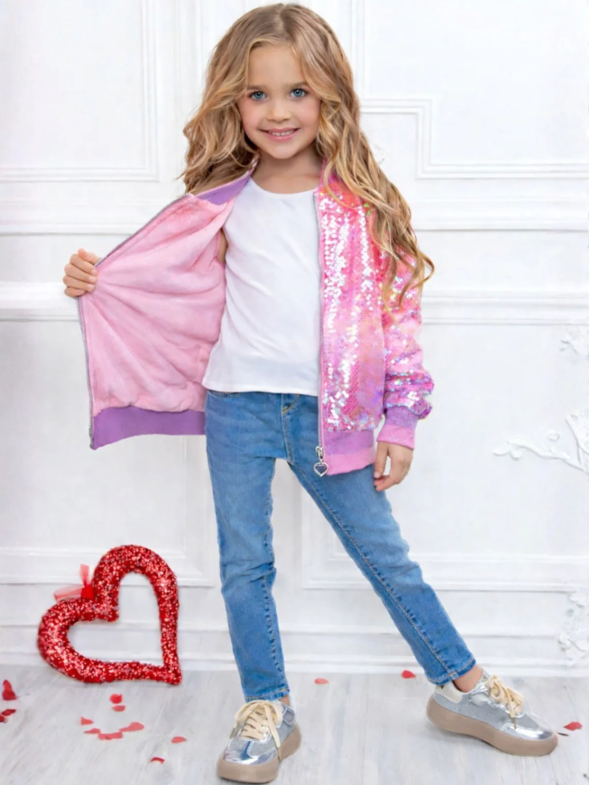 Starlight Sparkle Iridescent Sequin Bomber Jacket - Image 2