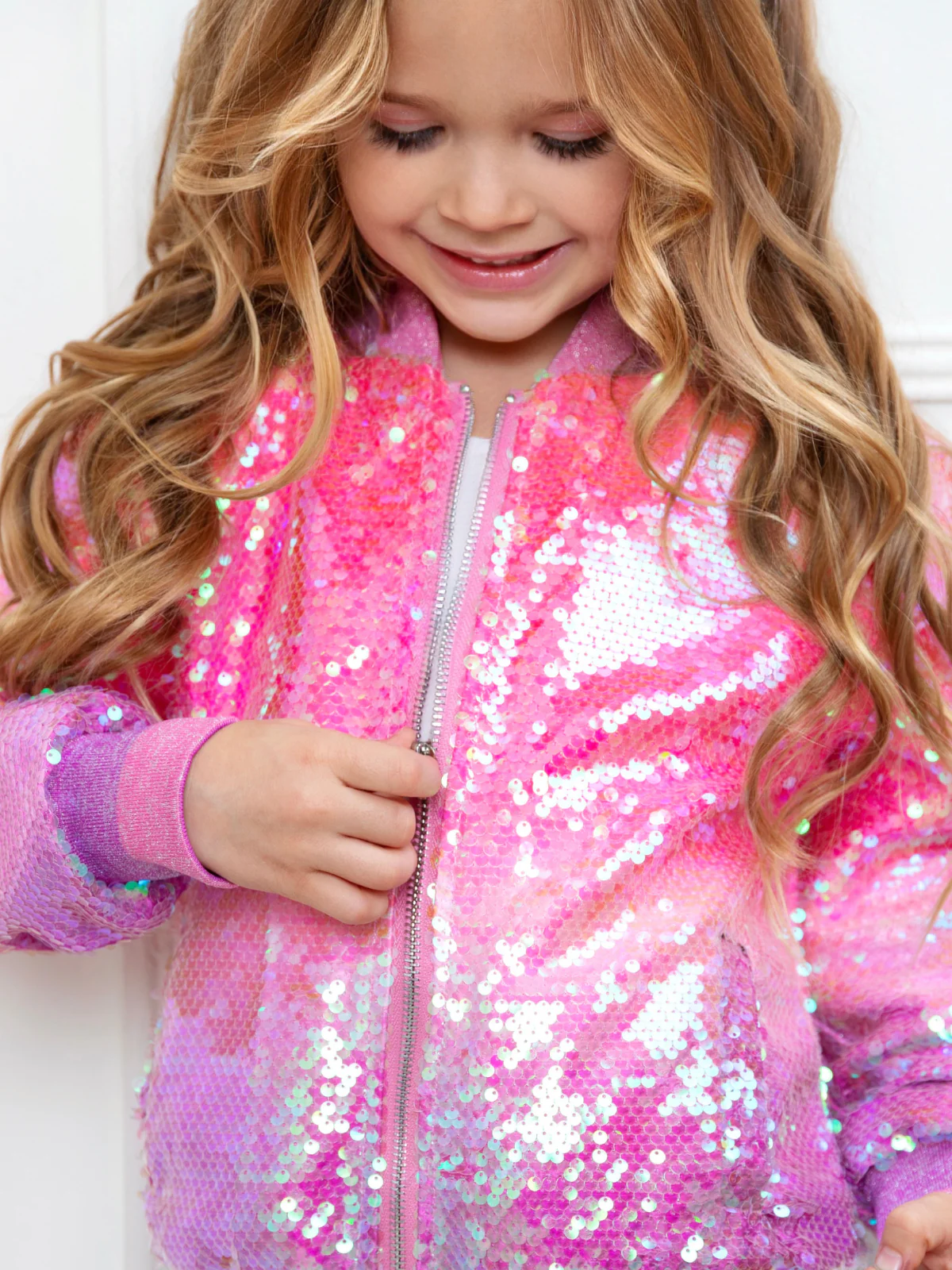 Starlight Sparkle Iridescent Sequin Bomber Jacket - Image 3