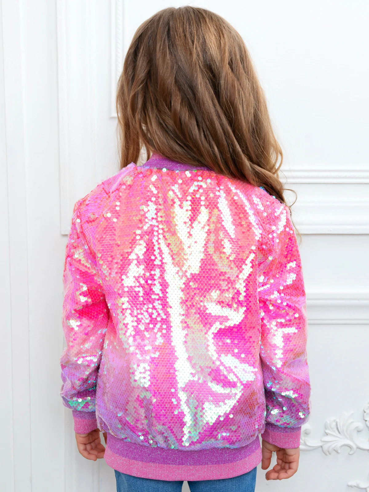 Starlight Sparkle Iridescent Sequin Bomber Jacket - Image 7