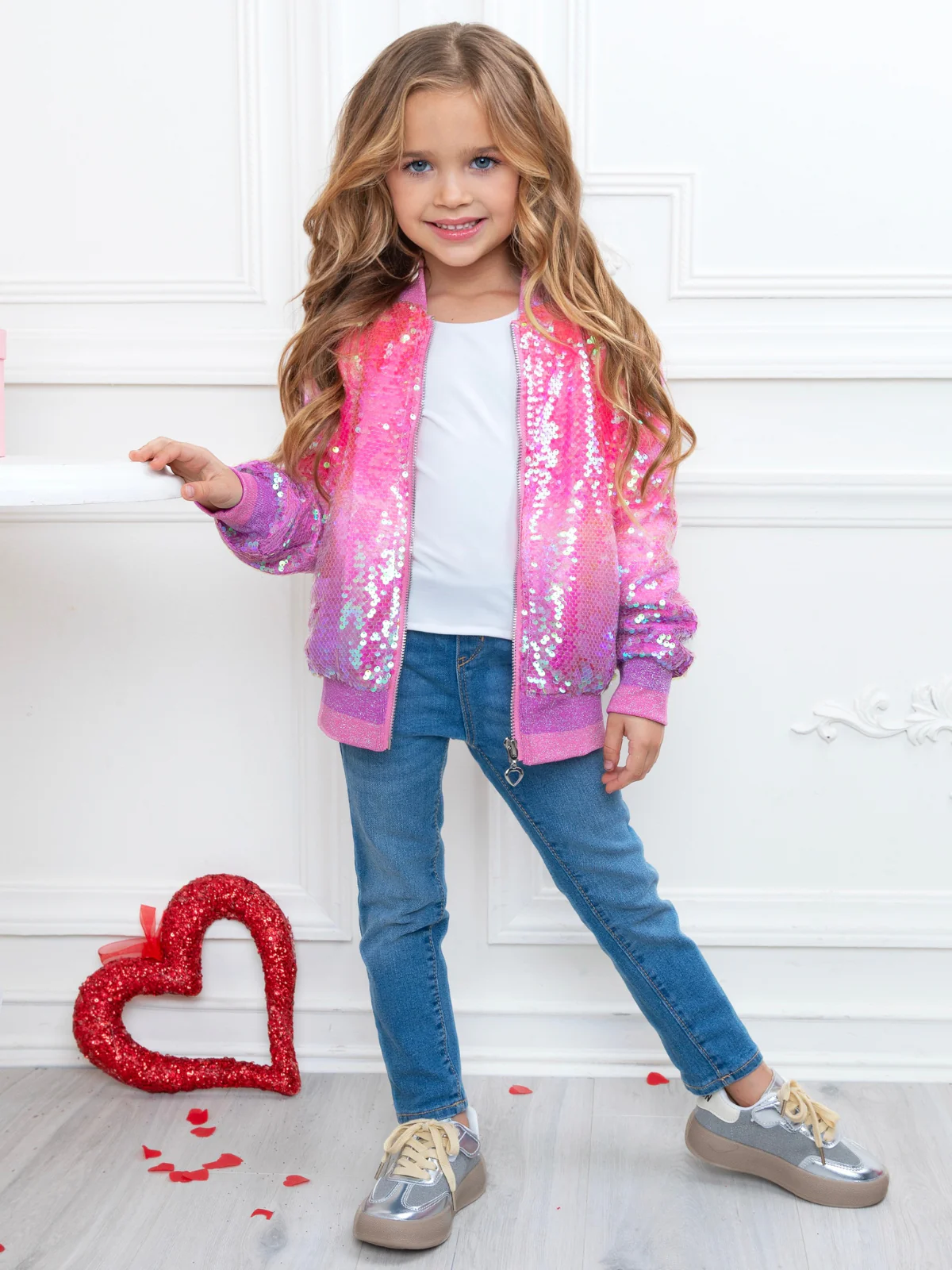 Starlight Sparkle Iridescent Sequin Bomber Jacket - Image 8