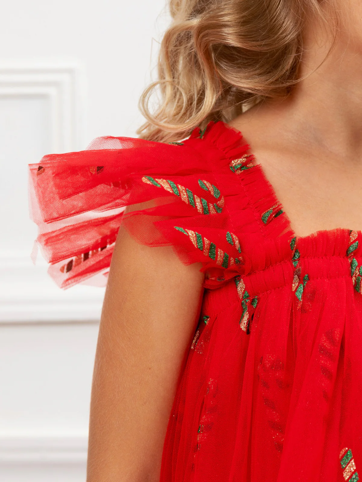 Candy Cane Sparkle Red Tulle Christmas Dress - Image 3