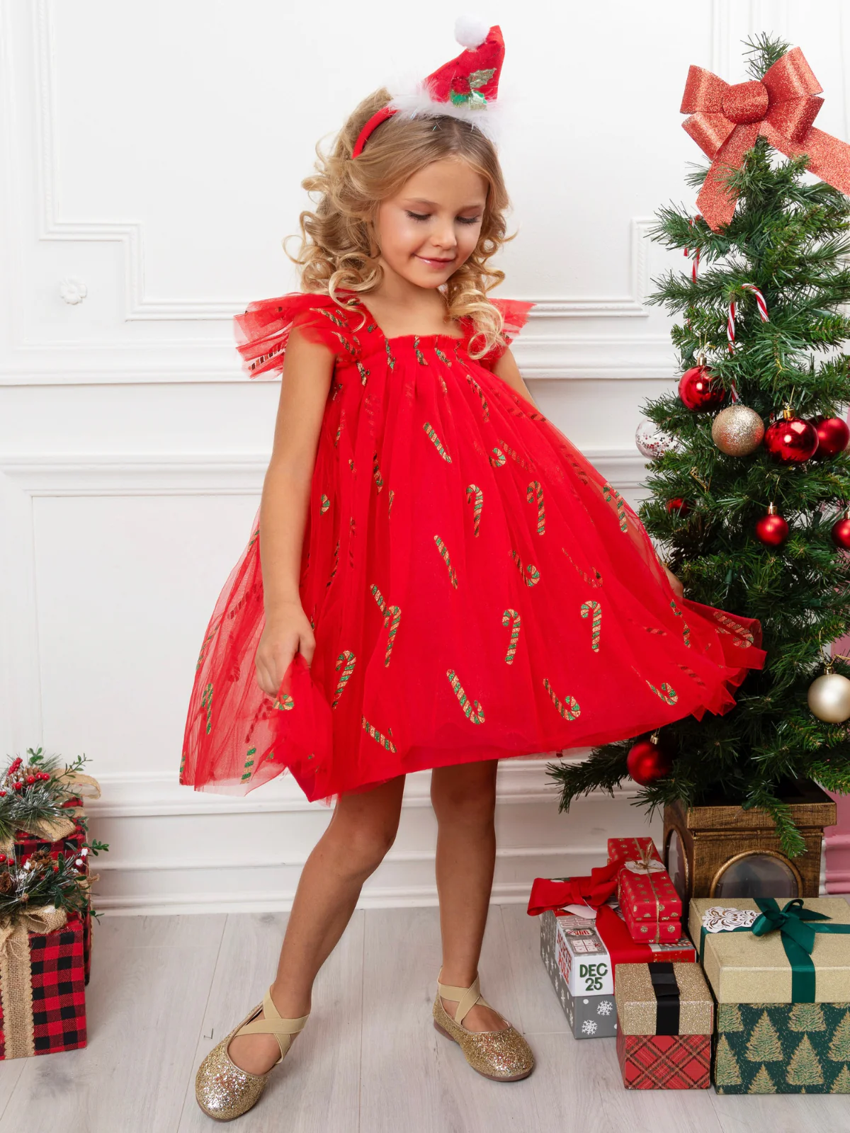 Candy Cane Sparkle Red Tulle Christmas Dress - Image 4