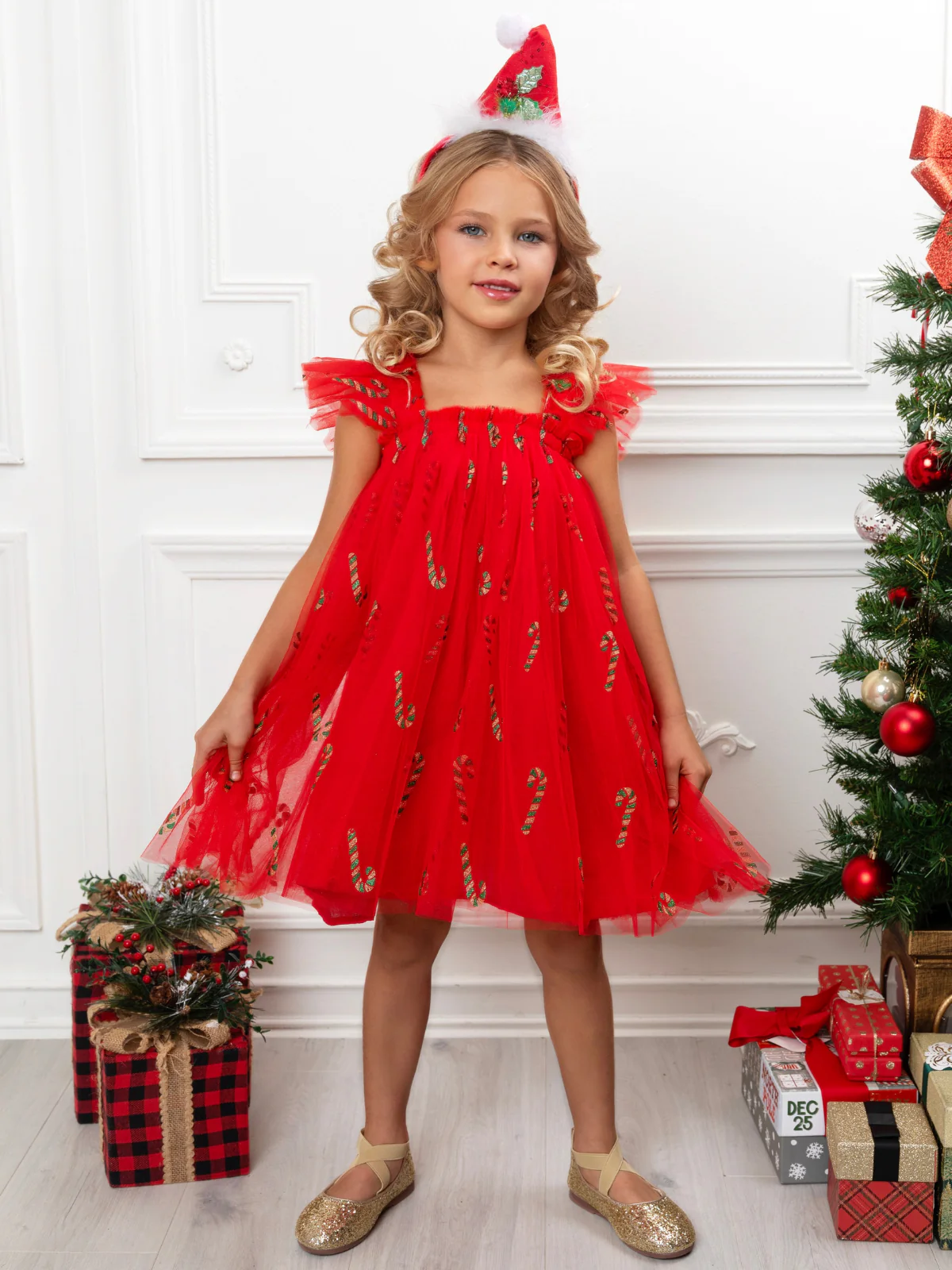 Candy Cane Sparkle Red Tulle Christmas Dress - Image 6