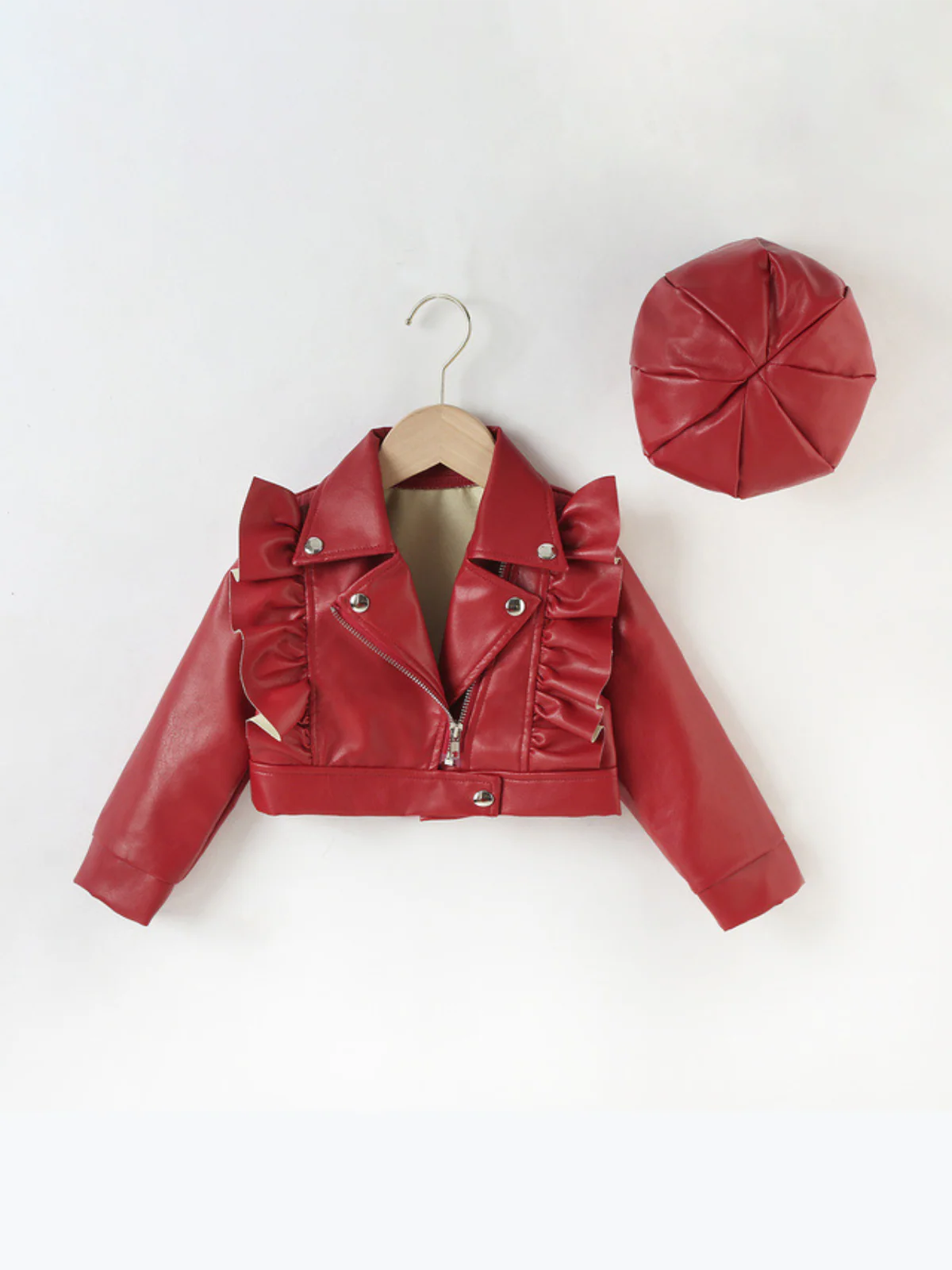 Stylin' Ruffle Trim PU Crop Jacket and Hat Set - Image 3