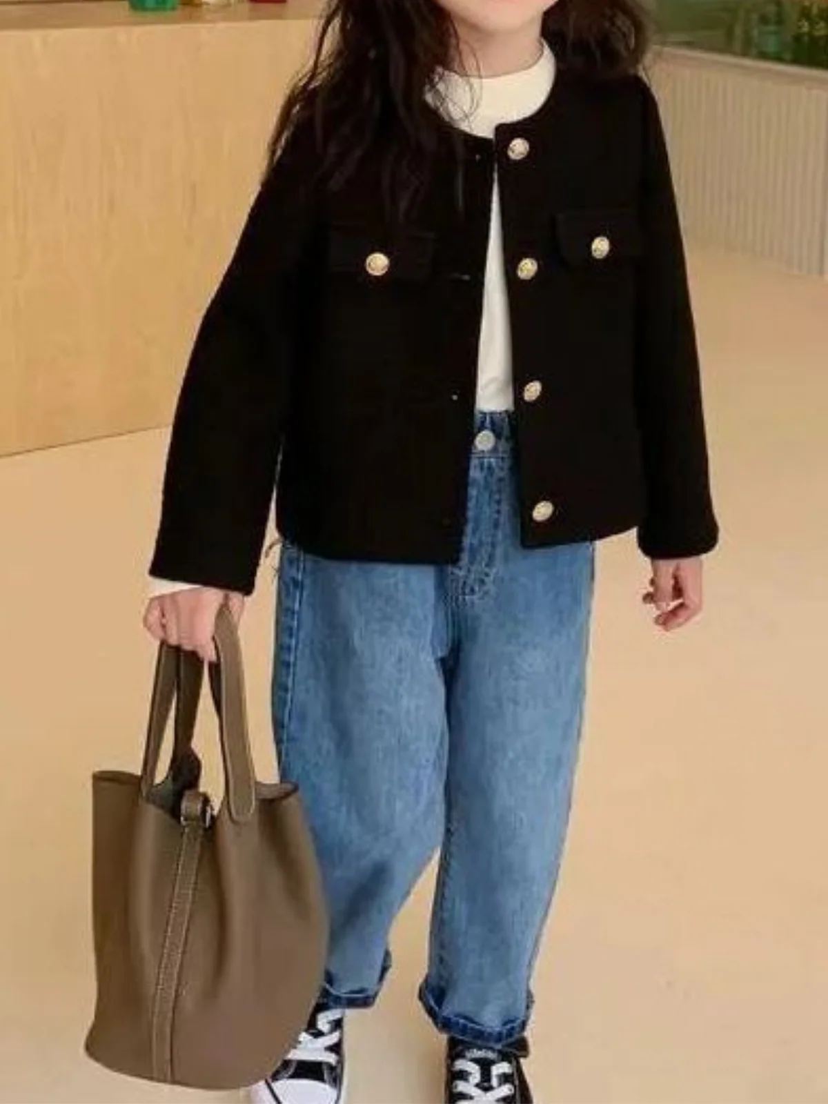 Stylish Girls' Button-Front Tweed Jacket - Image 2