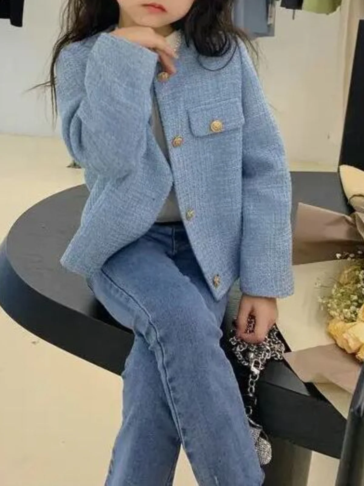 Stylish Girls' Button-Front Tweed Jacket - Image 4