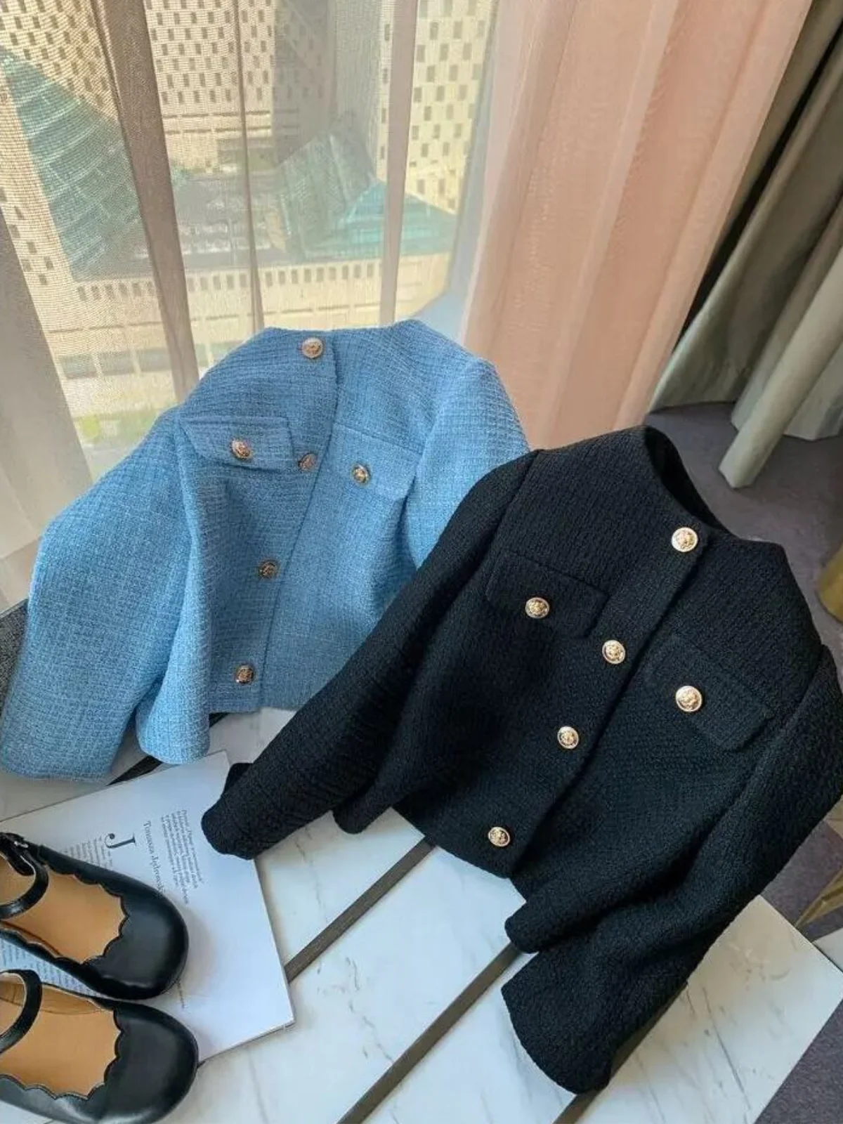 Stylish Girls' Button-Front Tweed Jacket - Image 9