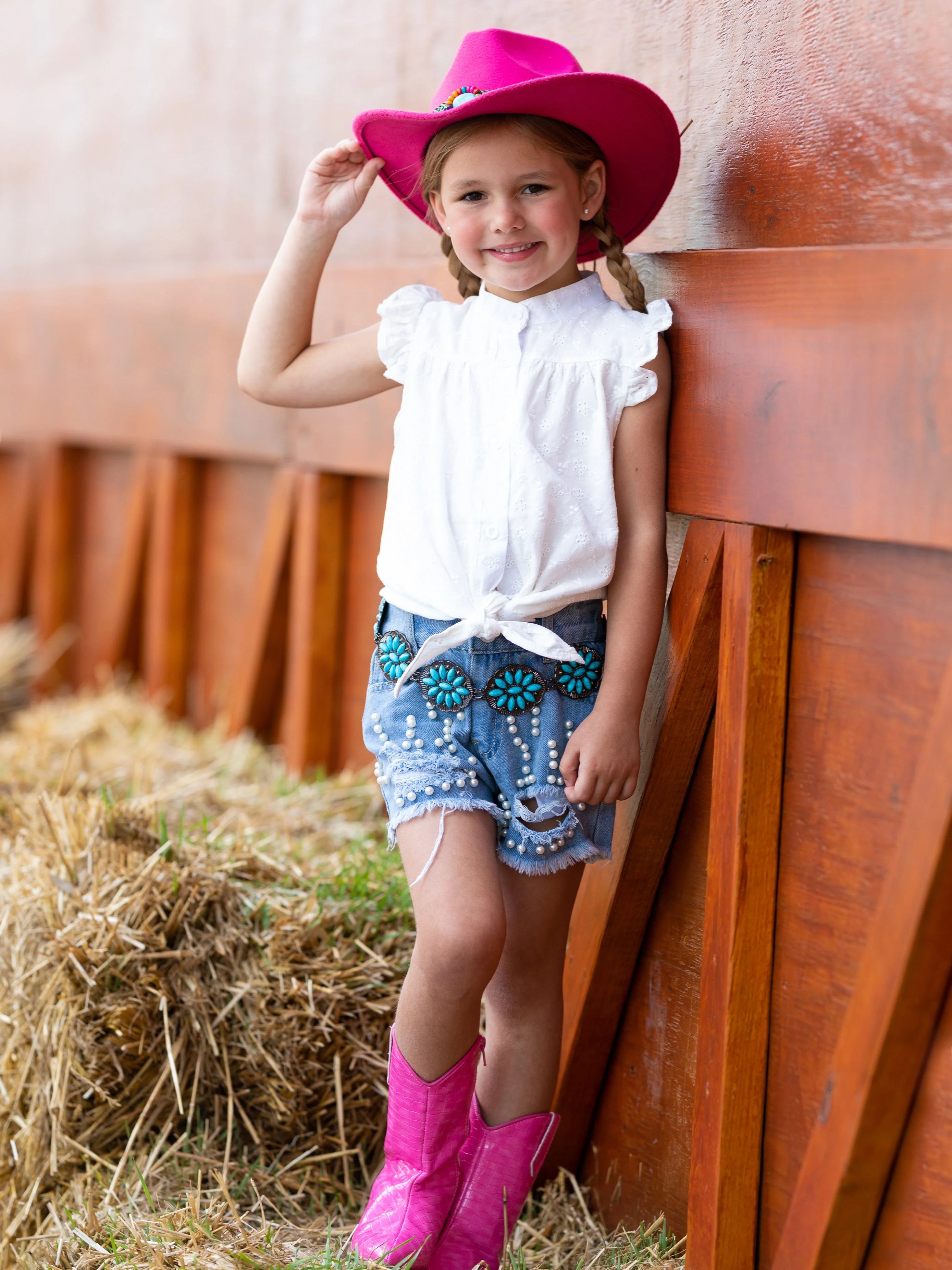 Summer Shine Pearled Denim Short Set - Image 3