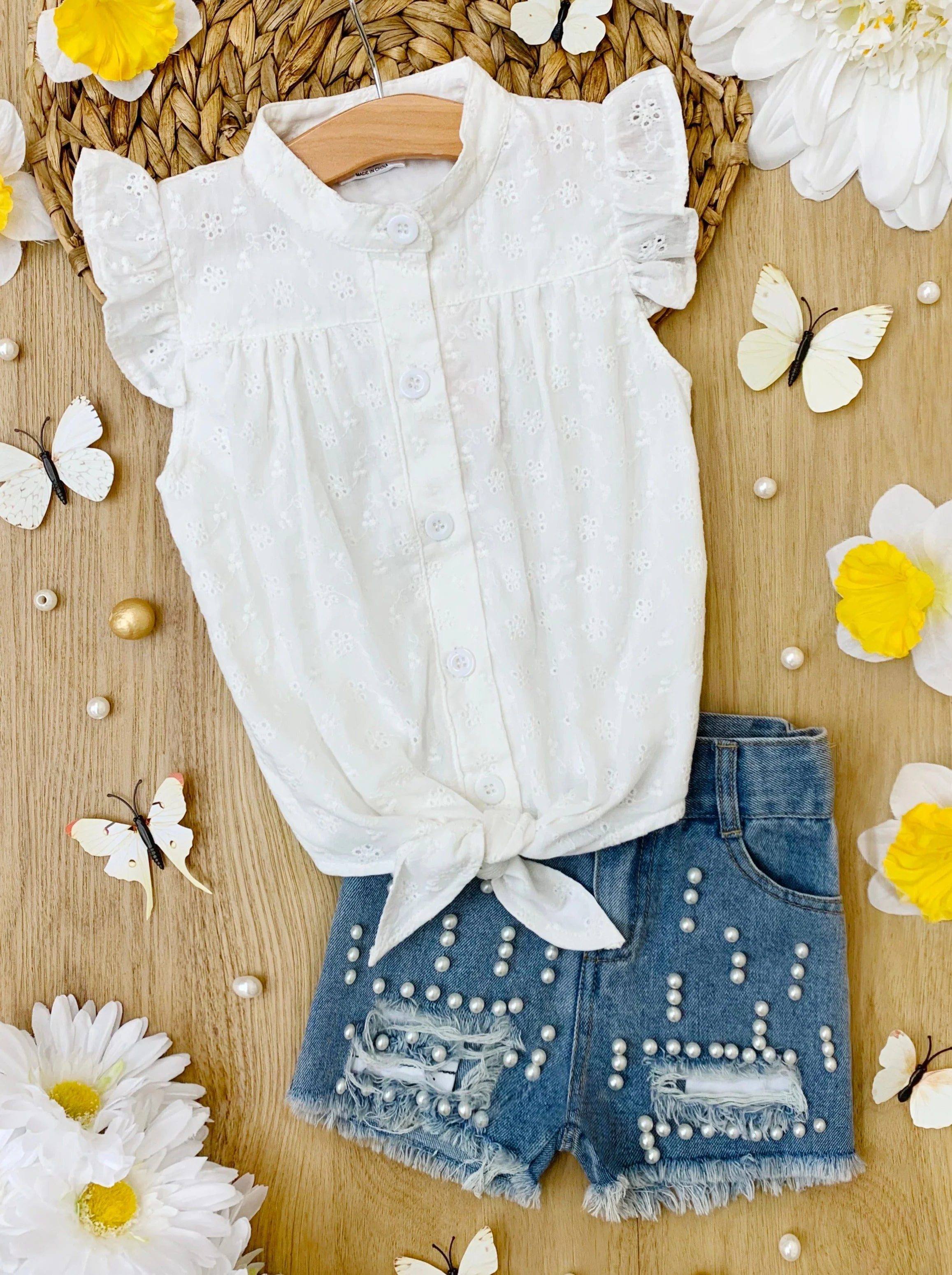 Summer Shine Pearled Denim Short Set - Image 4
