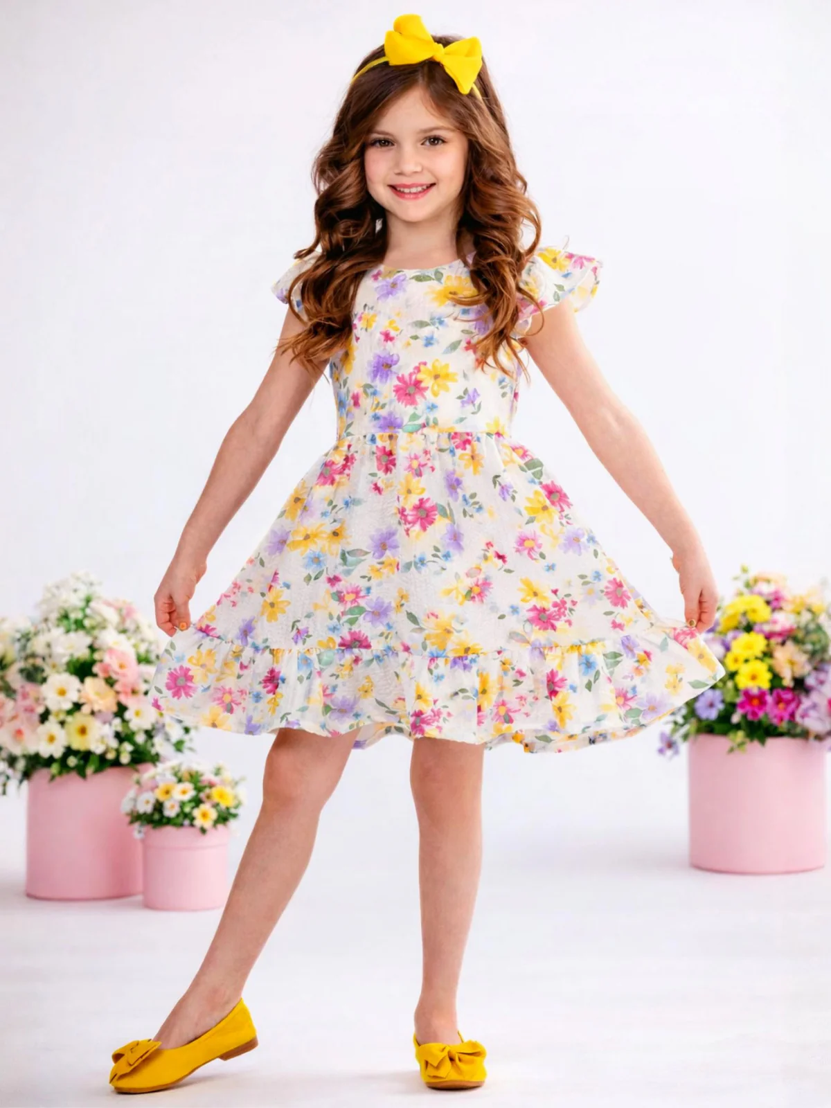 Sunny Bloom Floral Ruffle Hem Bow Dress - Image 2