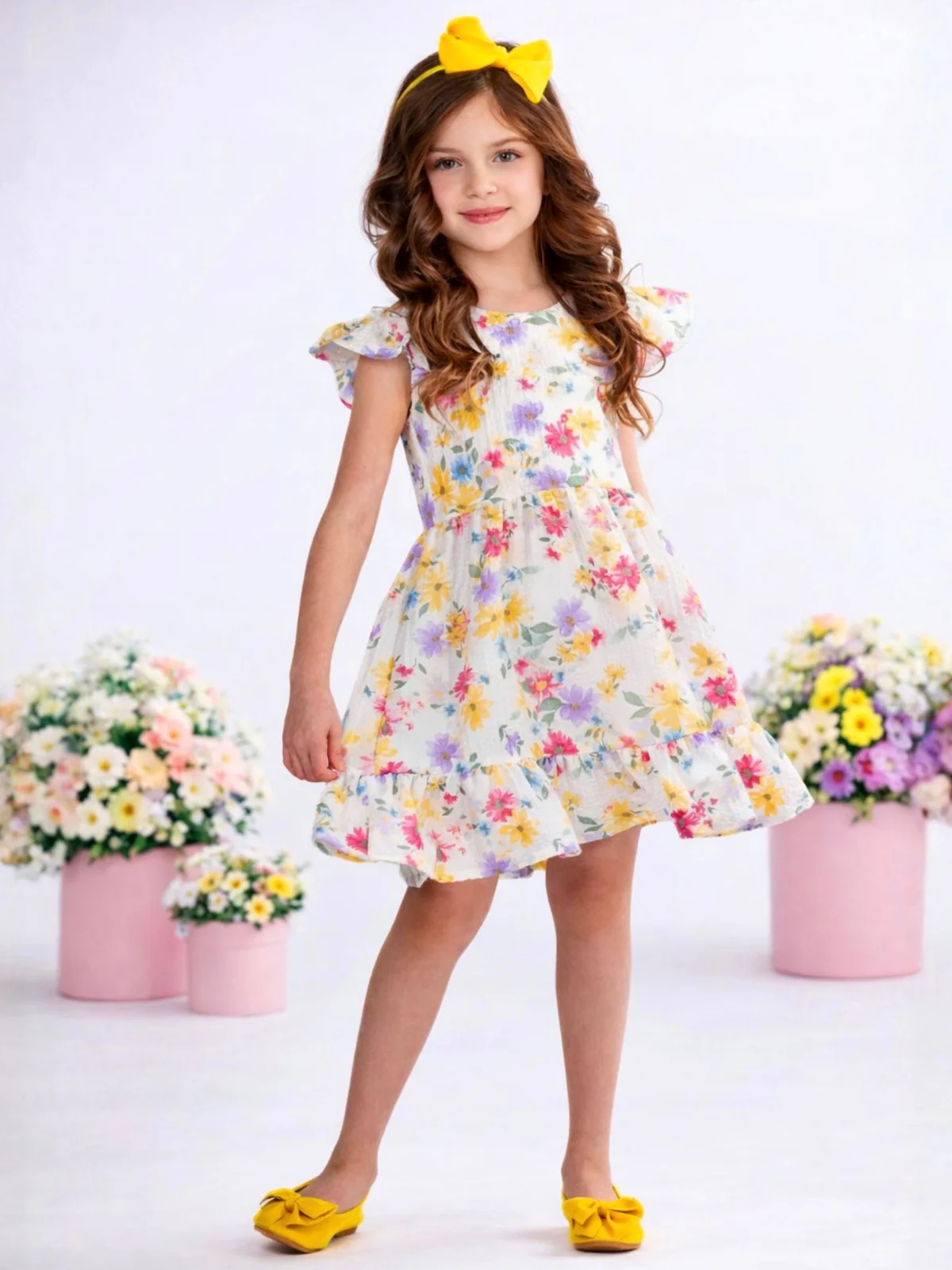 Sunny Bloom Floral Ruffle Hem Bow Dress - Image 5