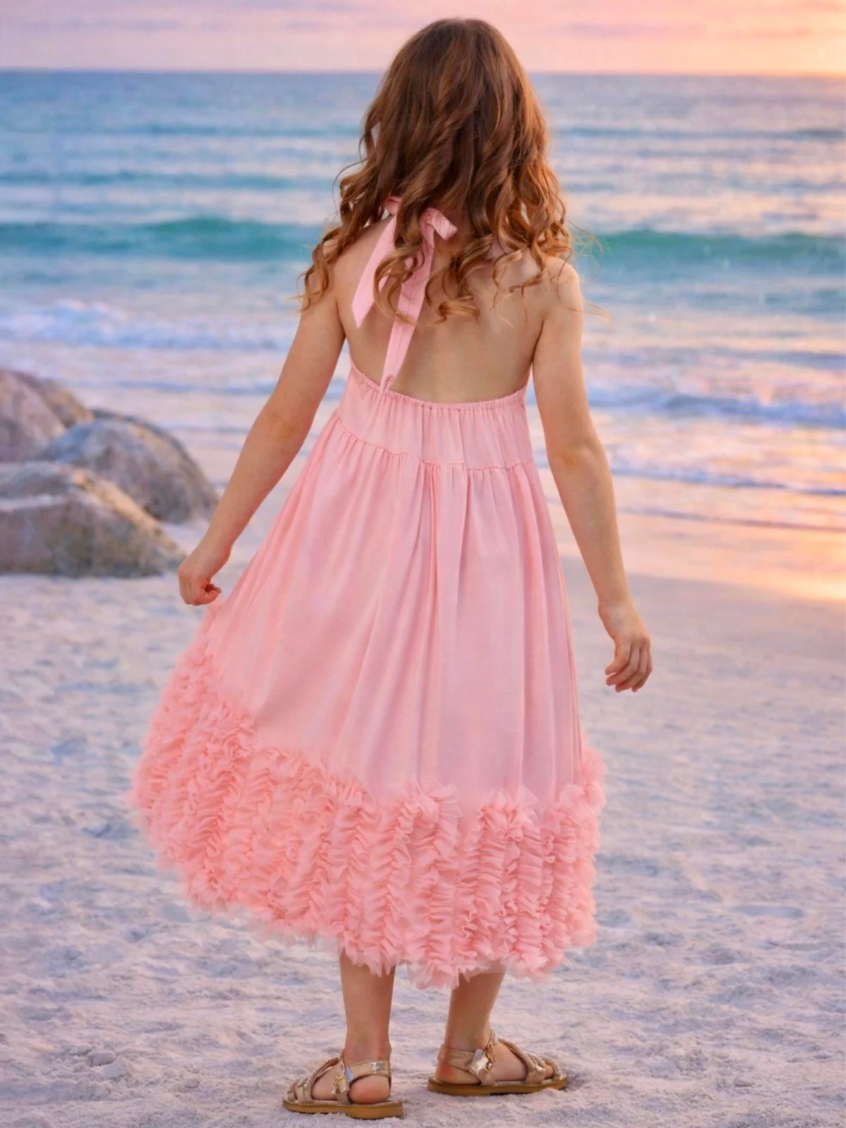 Sunset Bloom Coral Cotton High-Lo Maxi Dress - Image 3