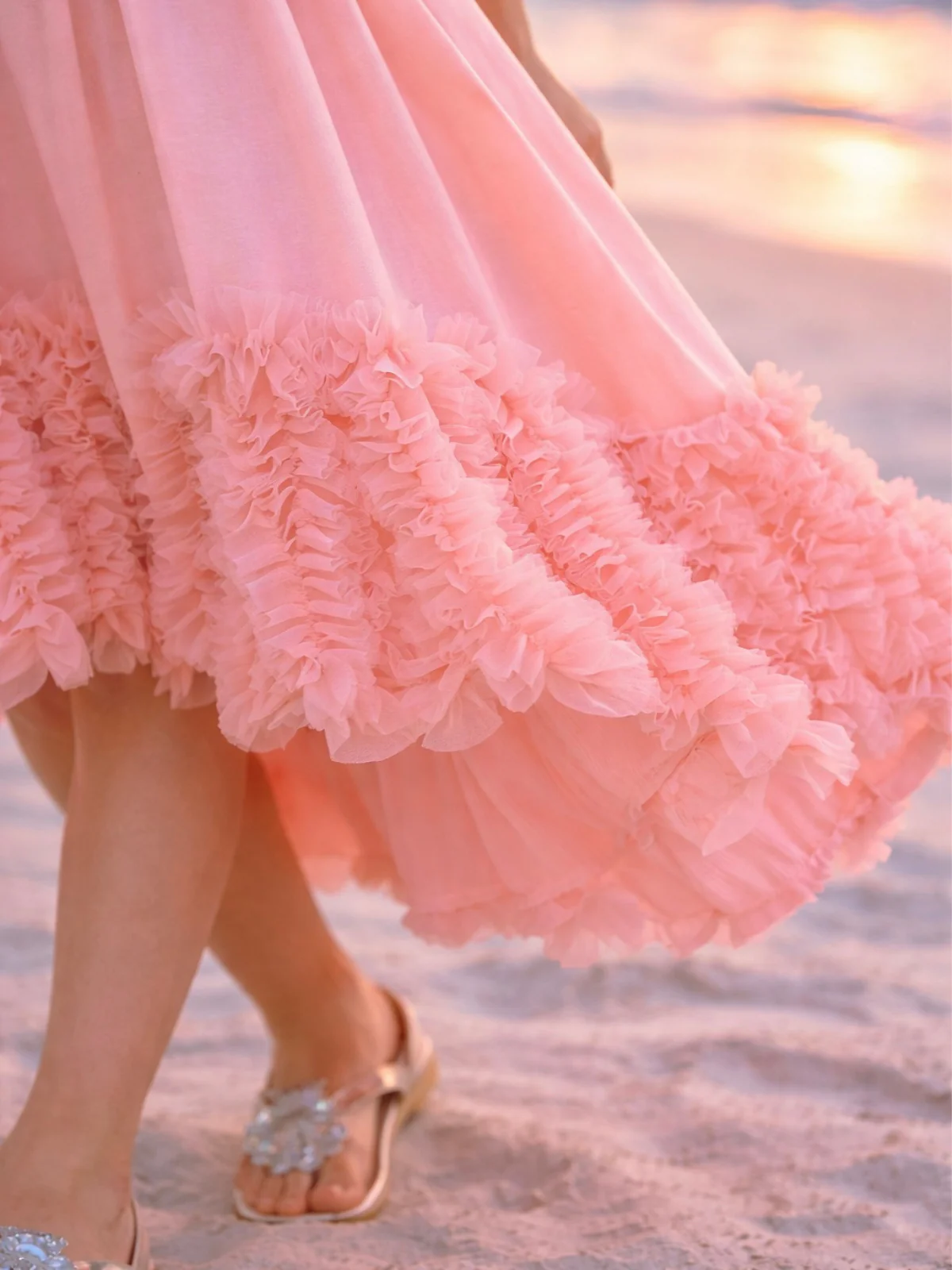 Sunset Bloom Coral Cotton High-Lo Maxi Dress - Image 4