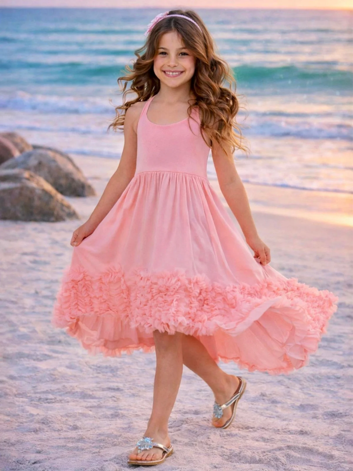 Sunset Bloom Coral Cotton High-Lo Maxi Dress - Image 5
