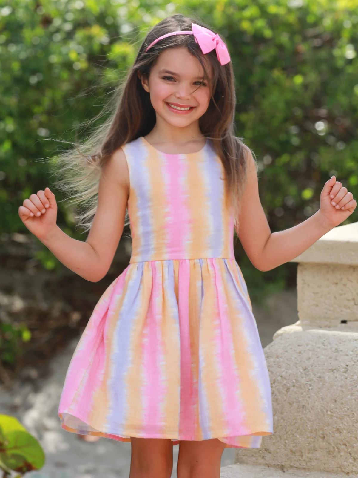 Sunset Dream Pastel Stripe Open Back Twirl Dress - Image 2