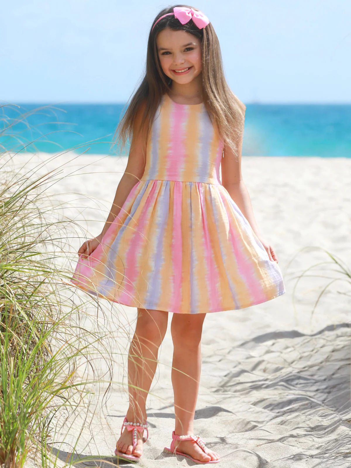 Sunset Dream Pastel Stripe Open Back Twirl Dress - Image 3