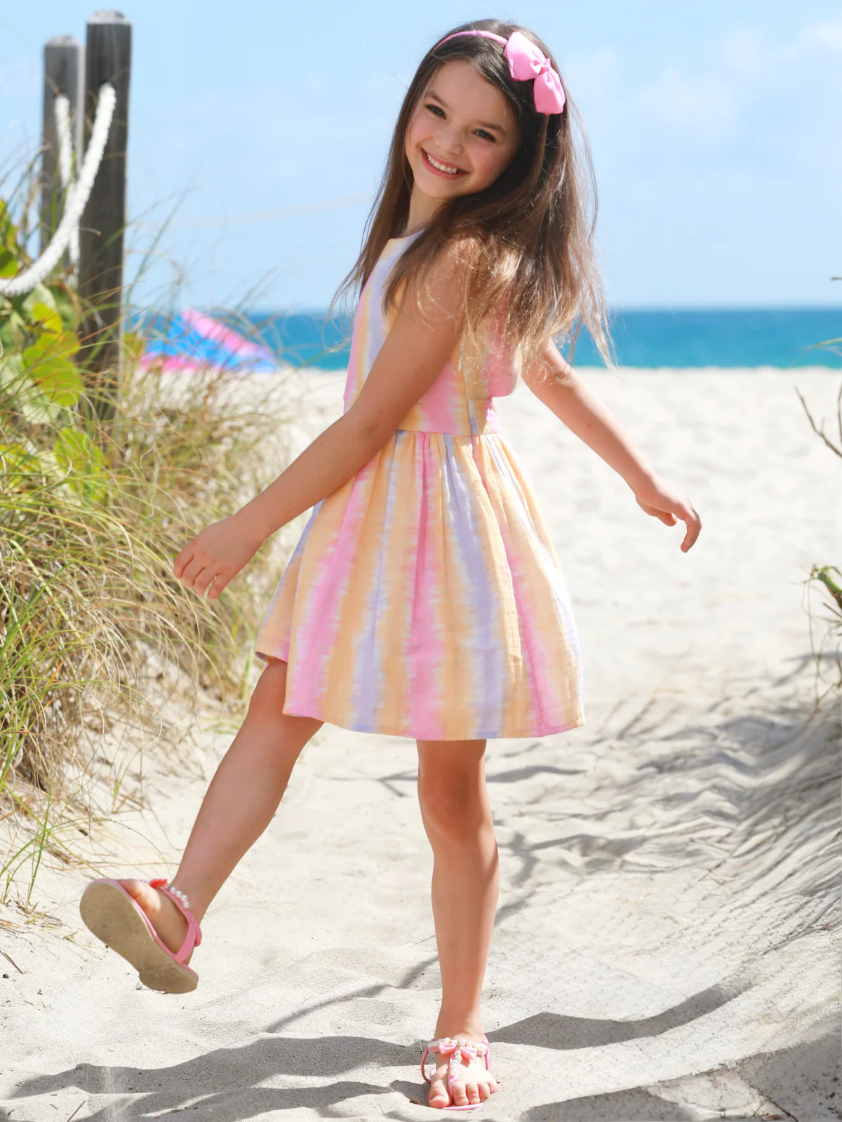 Sunset Dream Pastel Stripe Open Back Twirl Dress - Image 4