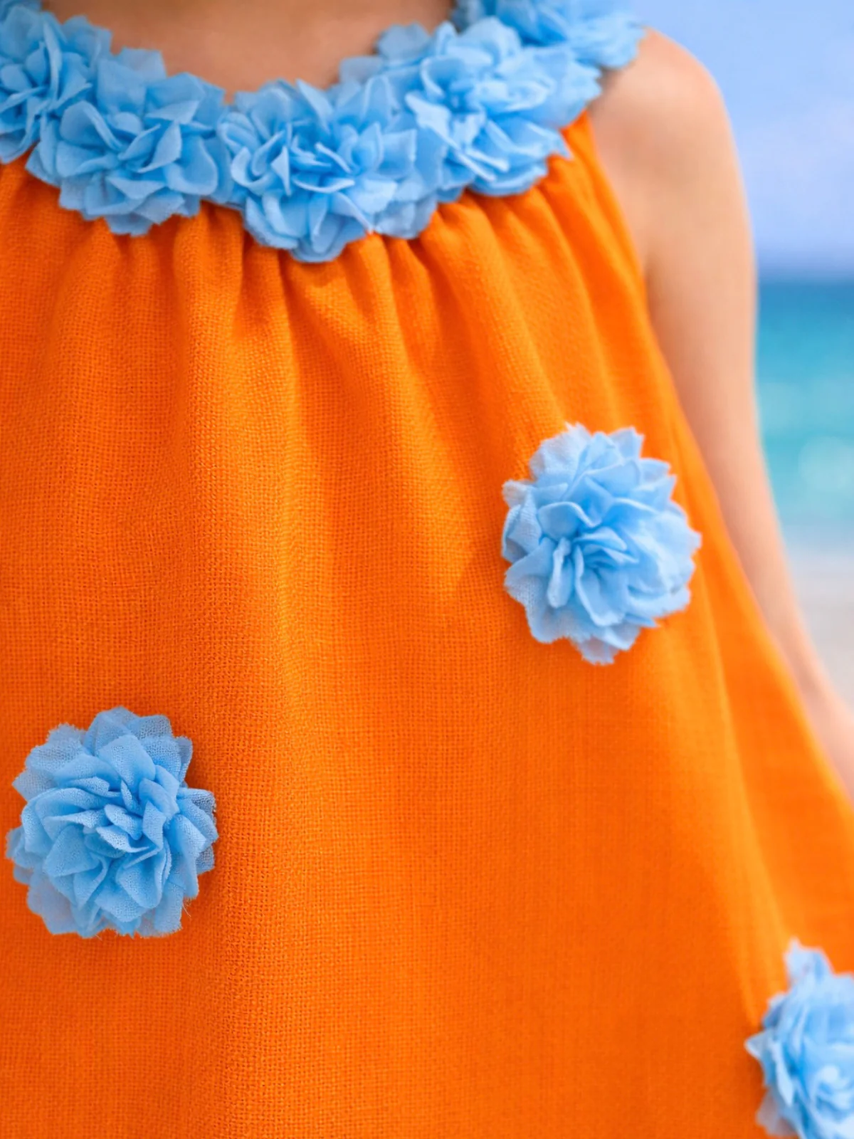 Sunset Pop Orange Floral Halter Dress - Image 2