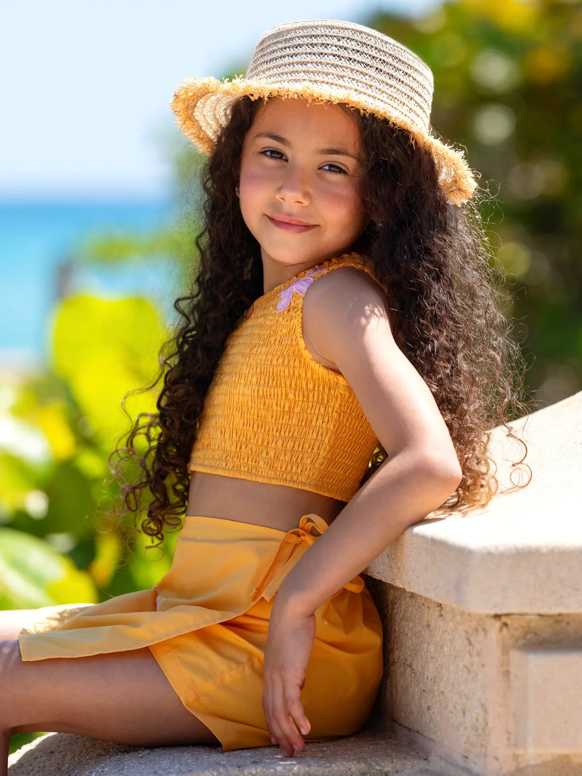 Sunshine Bloom Smocked One Shoulder Top and Skort Set - Image 2