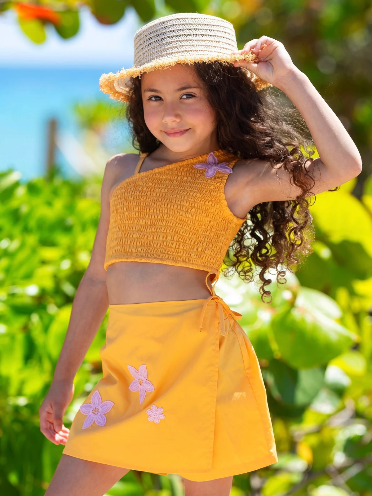Sunshine Bloom Smocked One Shoulder Top and Skort Set - Image 5
