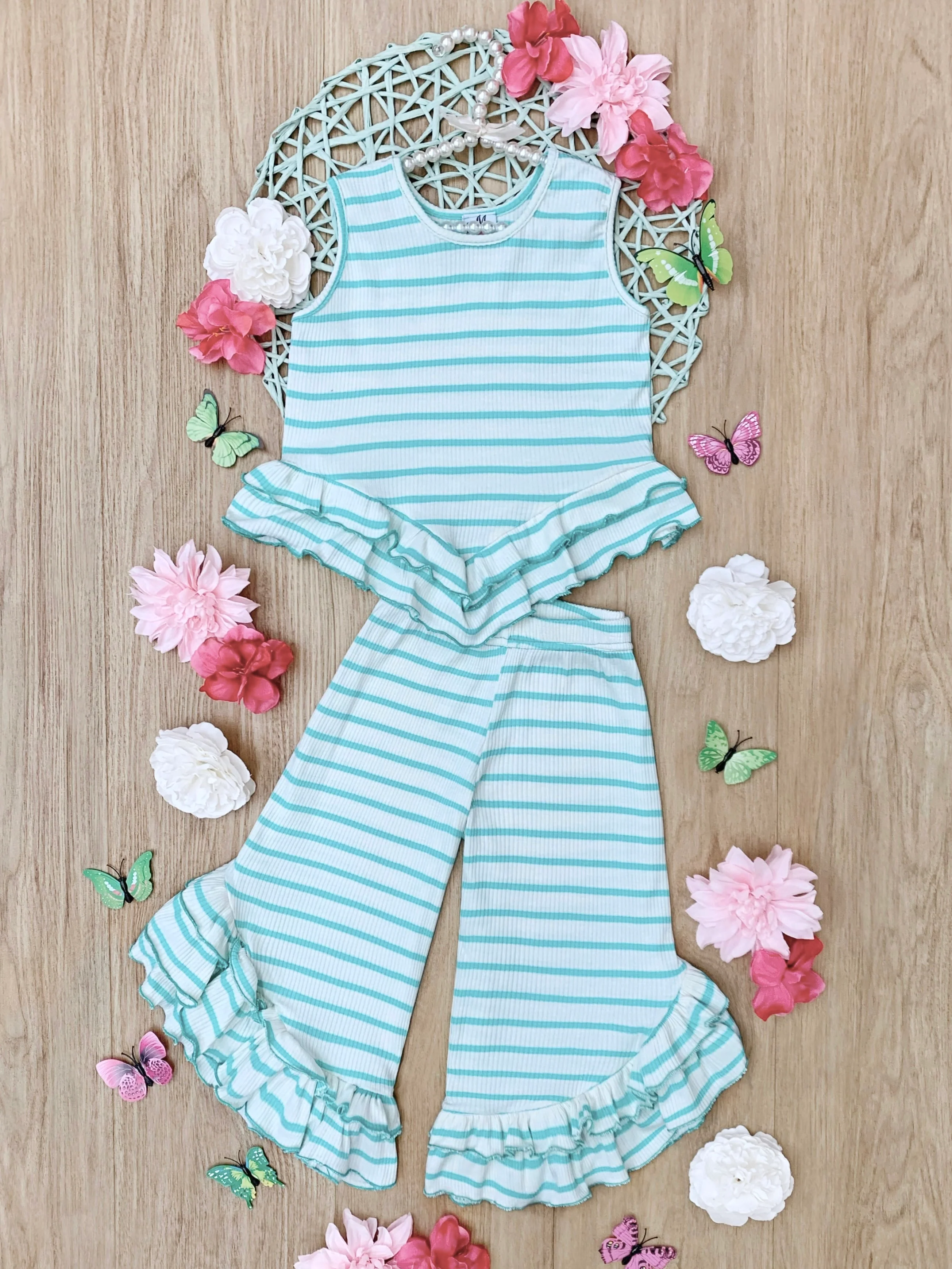 Sway My Way Striped Top & Ruffle Pants Set - Image 3