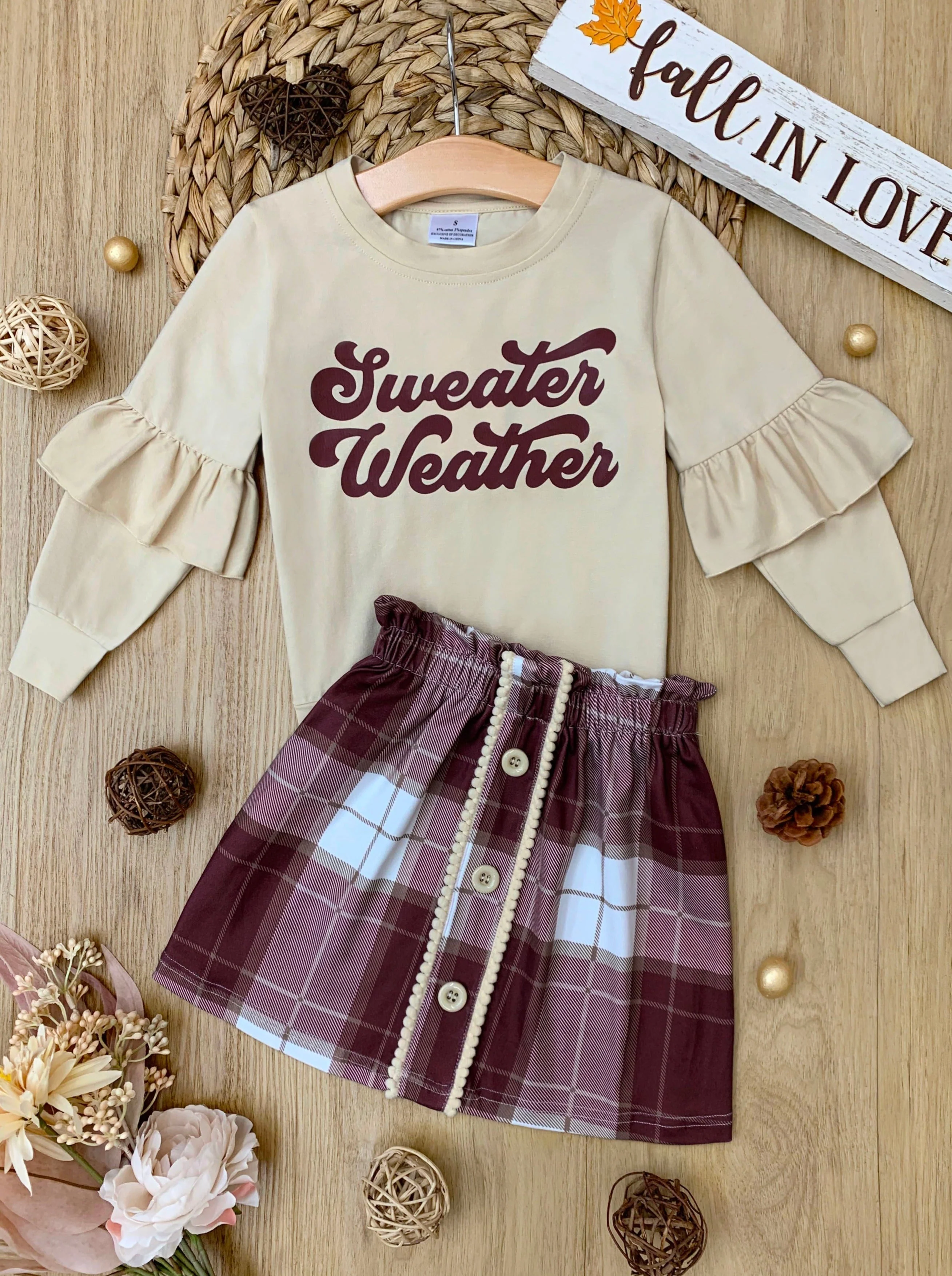 Sweater Weather Time Plaid Skirt Casual Set - Image 2