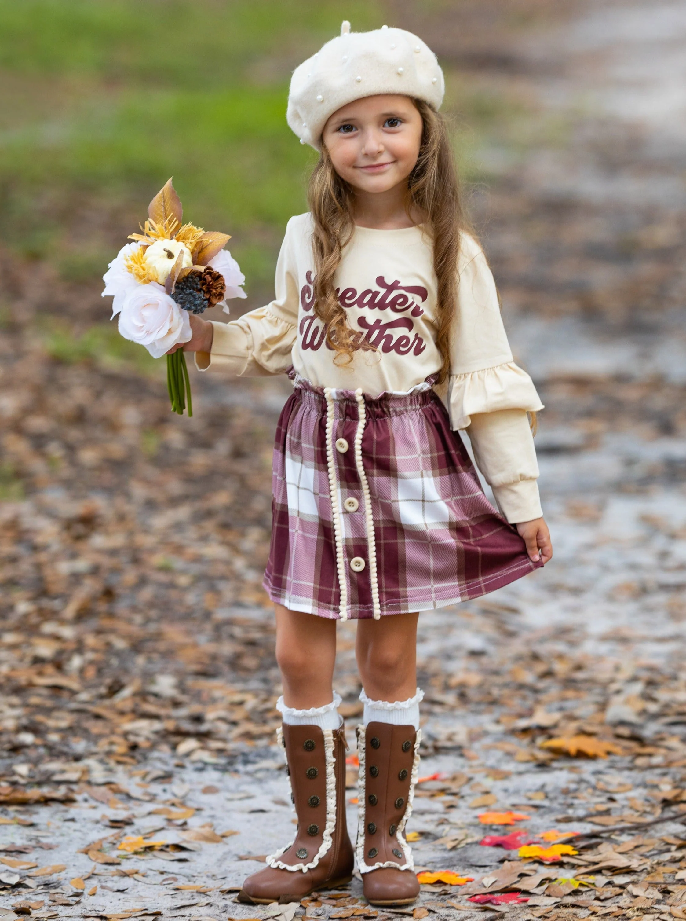 Sweater Weather Time Plaid Skirt Casual Set - Image 4