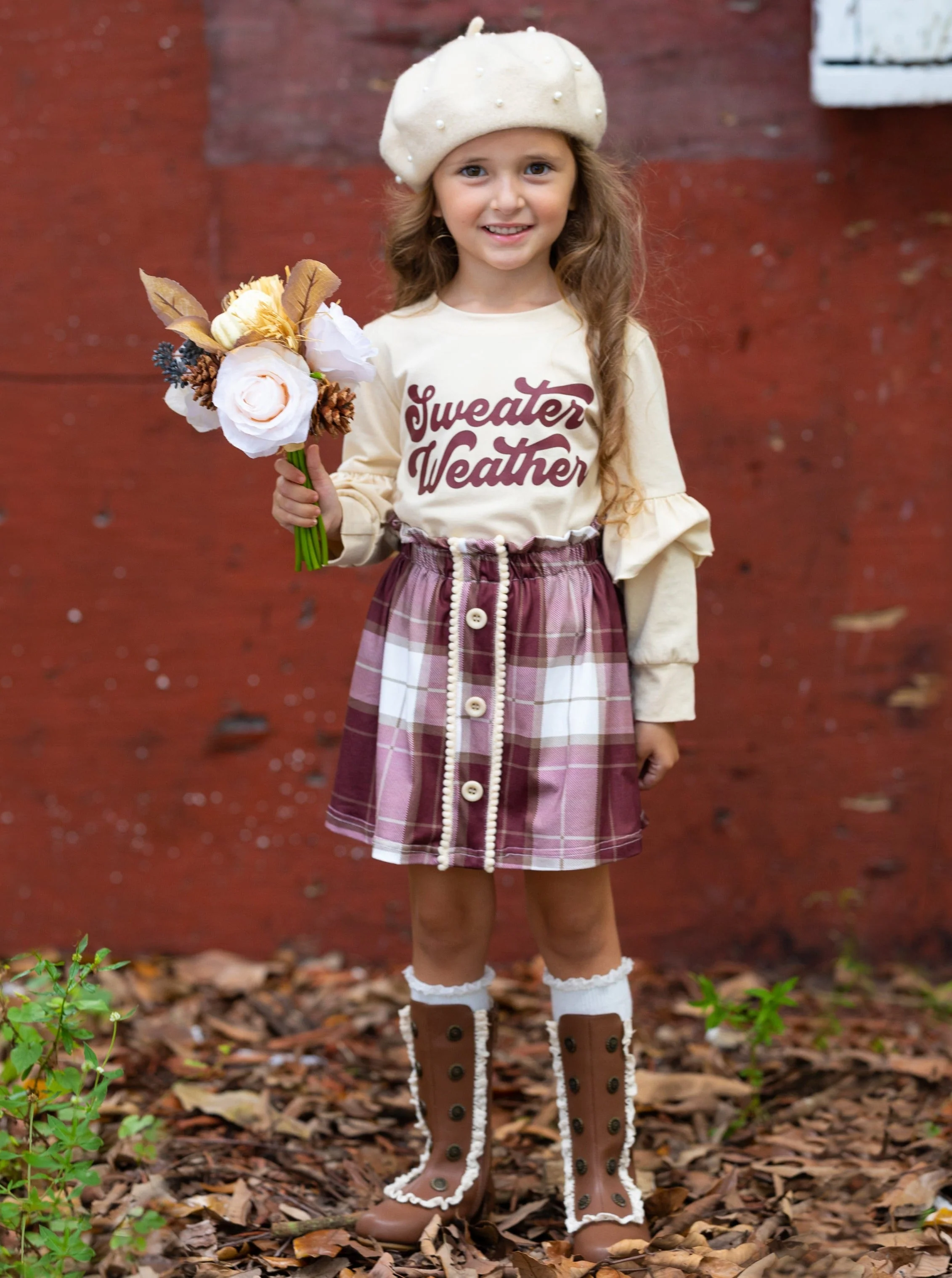 Sweater Weather Time Plaid Skirt Casual Set - Image 5