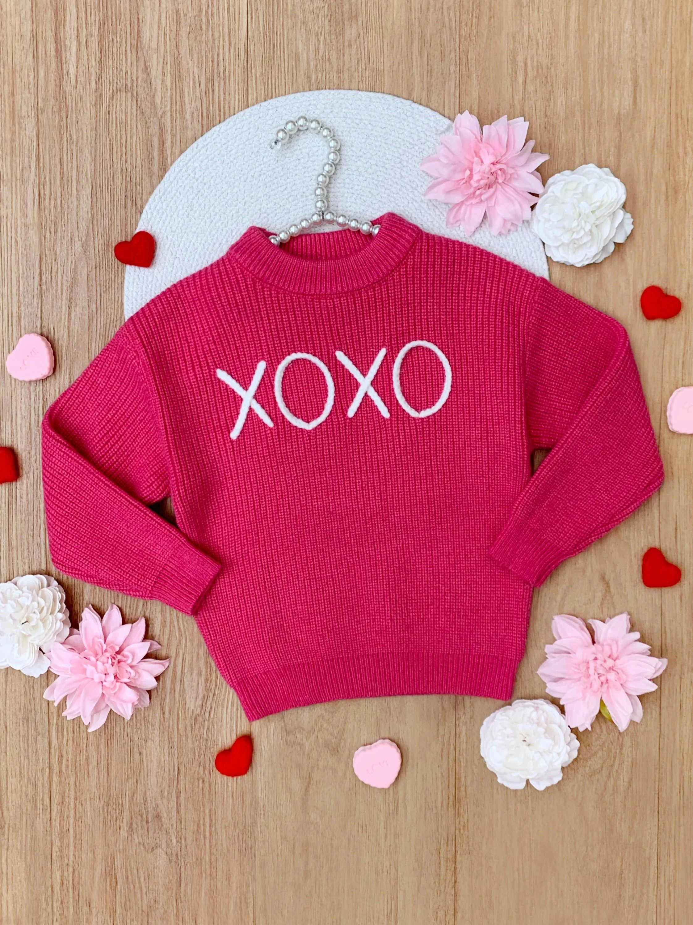 "XOXO" Embroidered Chunky Knit Sweater - Image 2