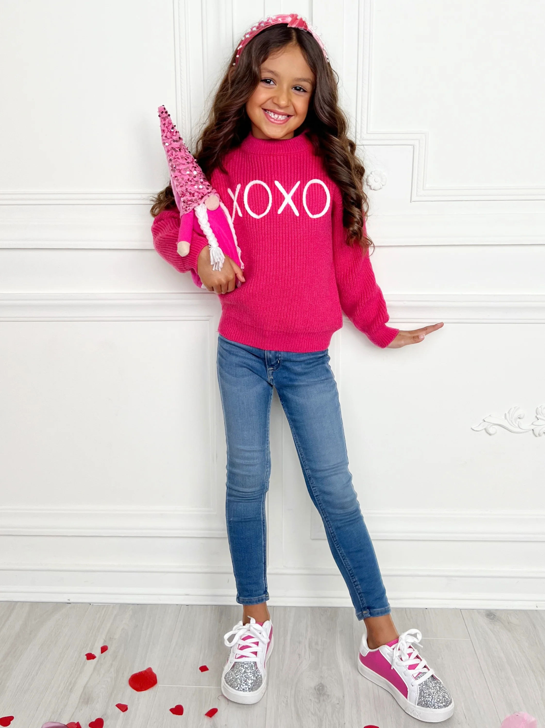 "XOXO" Embroidered Chunky Knit Sweater - Image 3