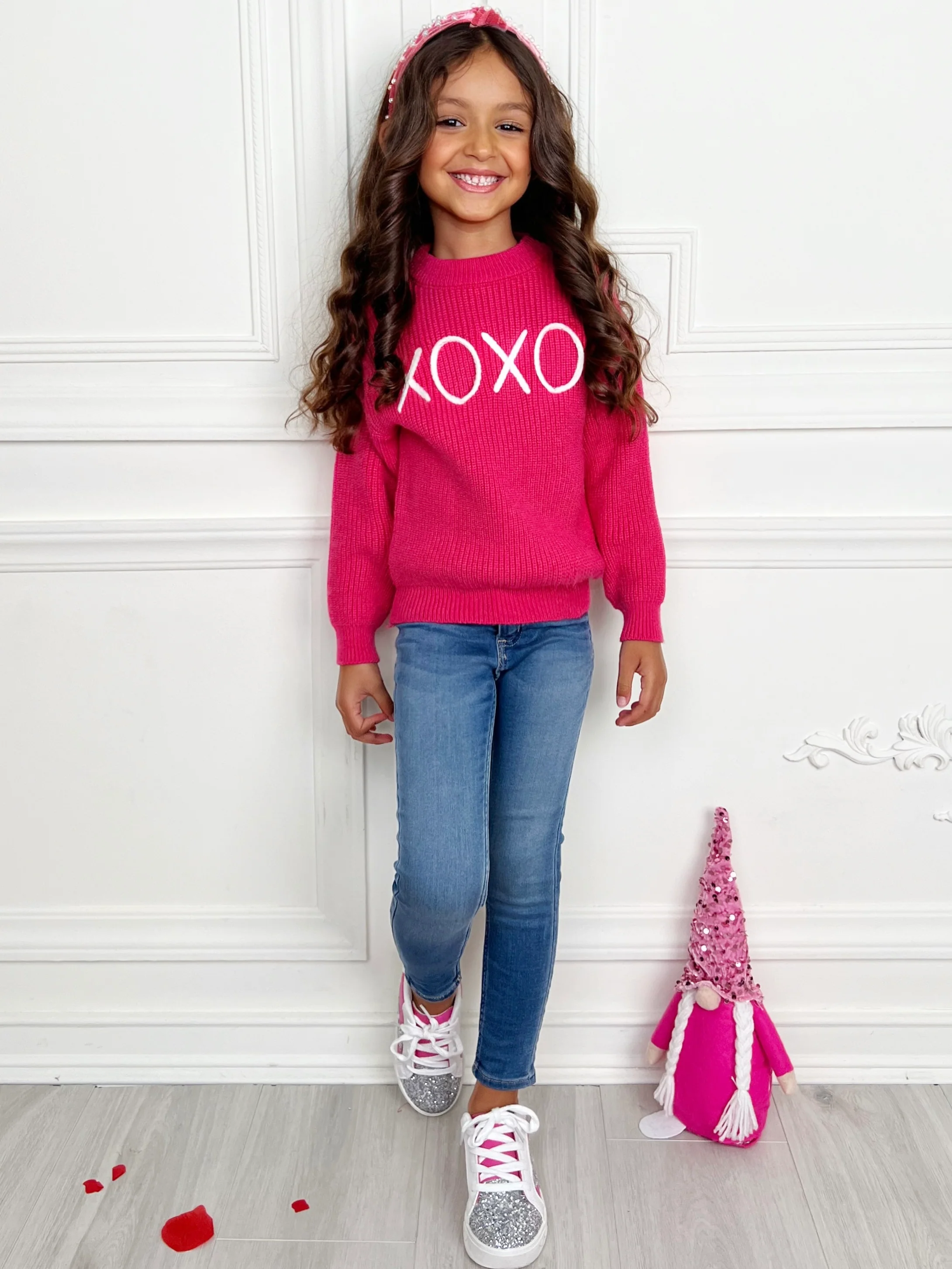 "XOXO" Embroidered Chunky Knit Sweater - Image 5